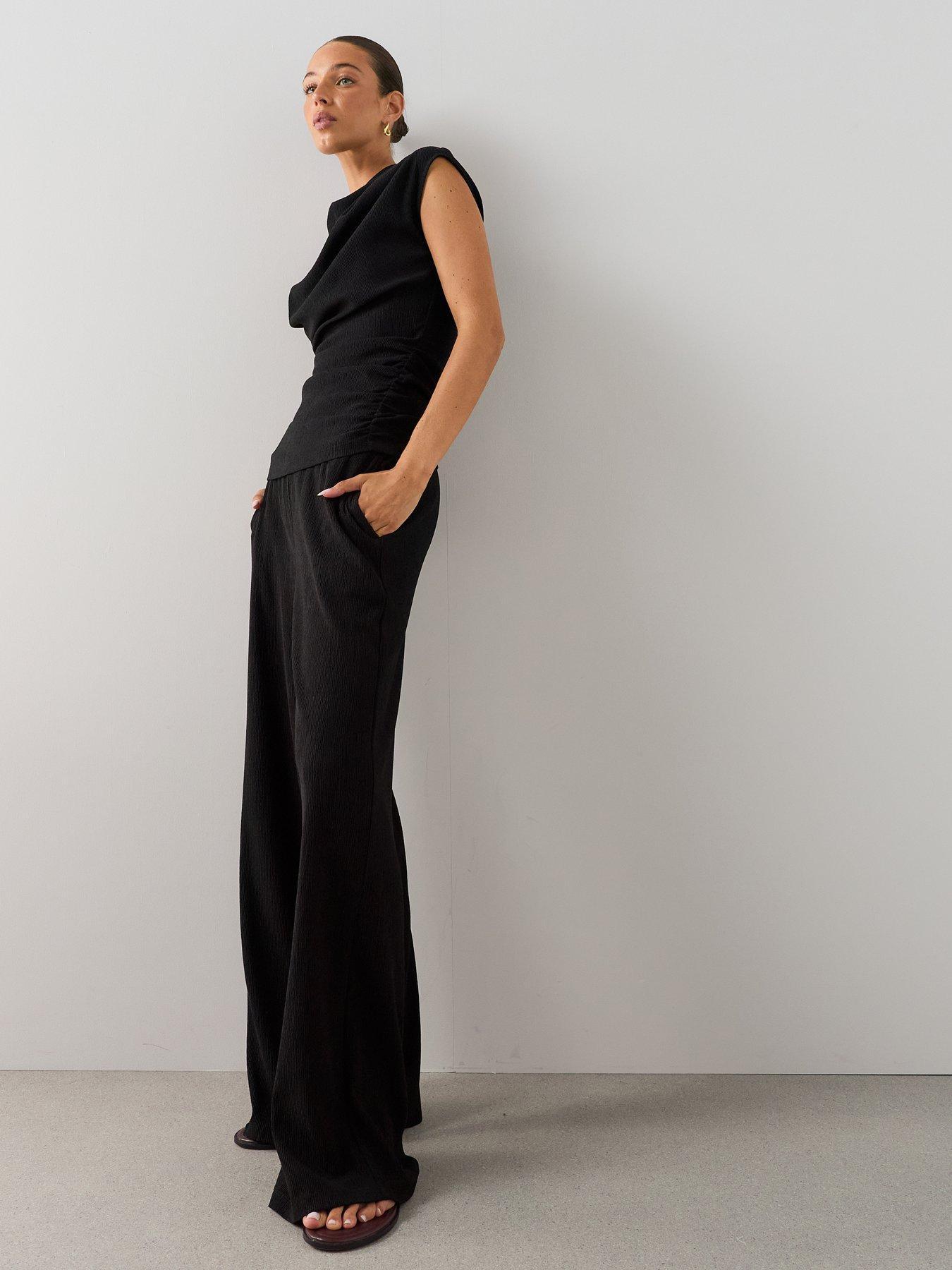 Image 5 of 7 of The Very Collection Crinkle Wide Leg Trouser Co-Ord - Black