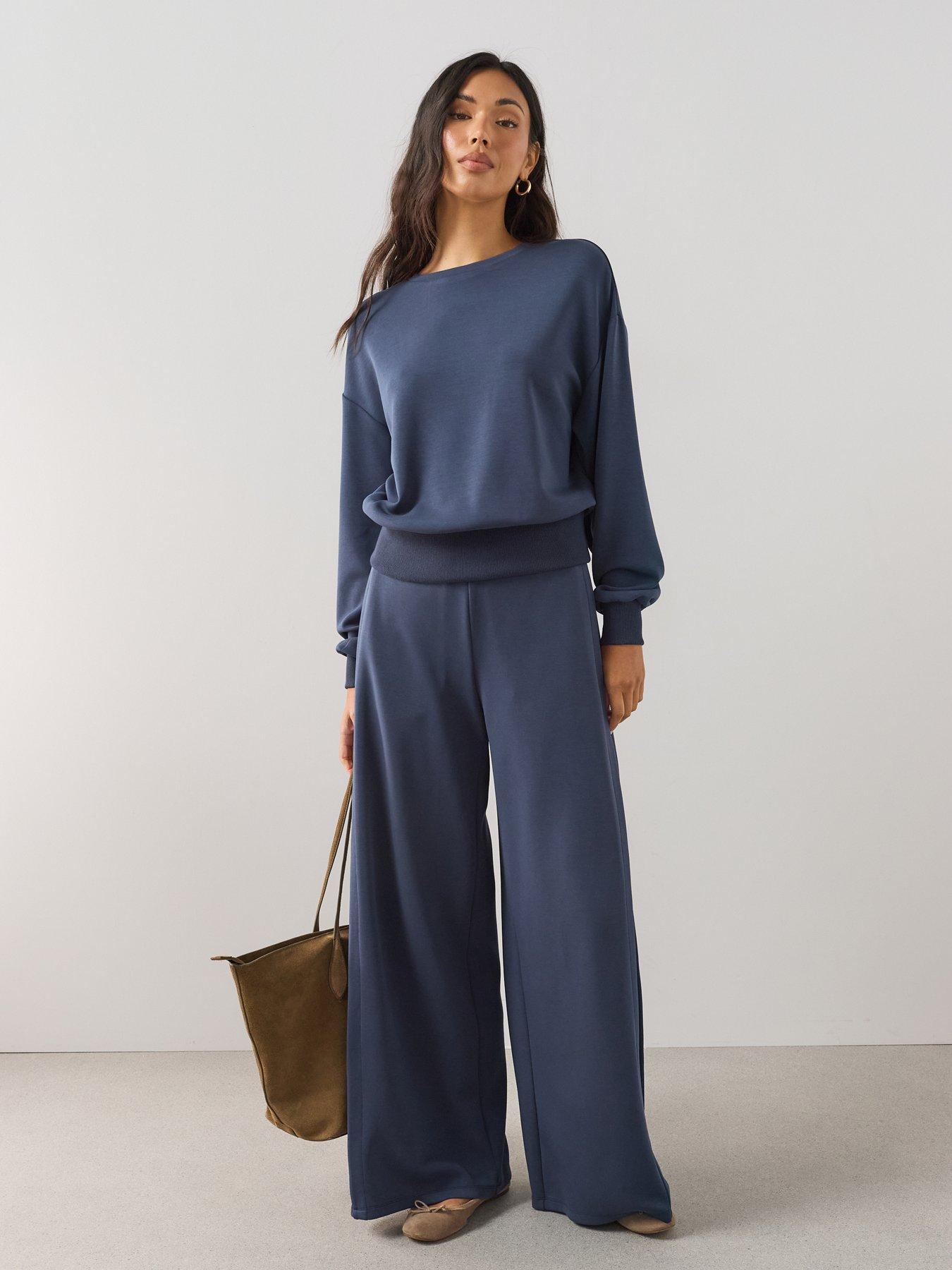 The Very Collection Modal Pleated Wide Leg Co-Ord Trousers - Navy