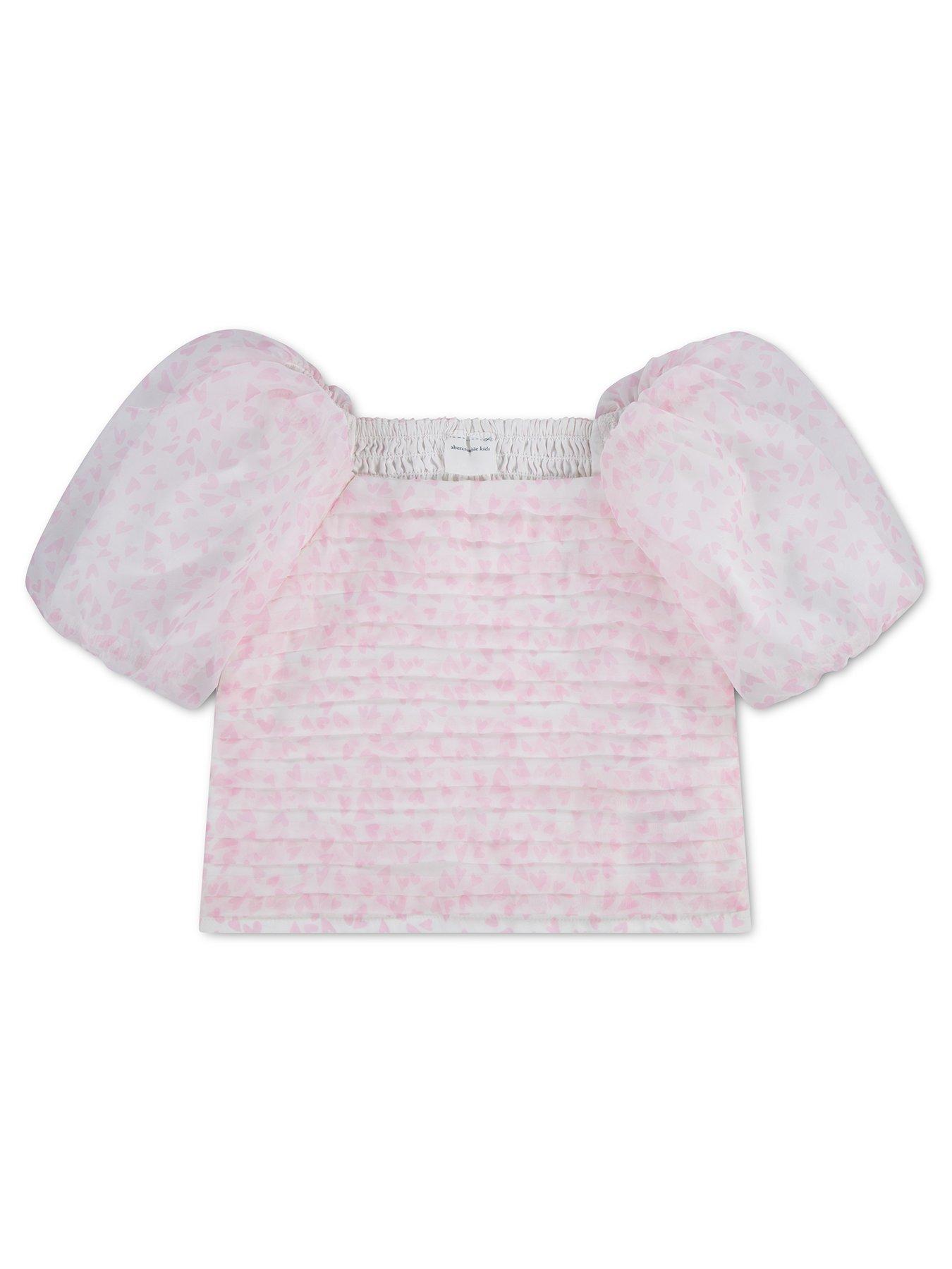 Abercrombie & Fitch Girls Emerson Organza Puff Sleeve Top - Pink