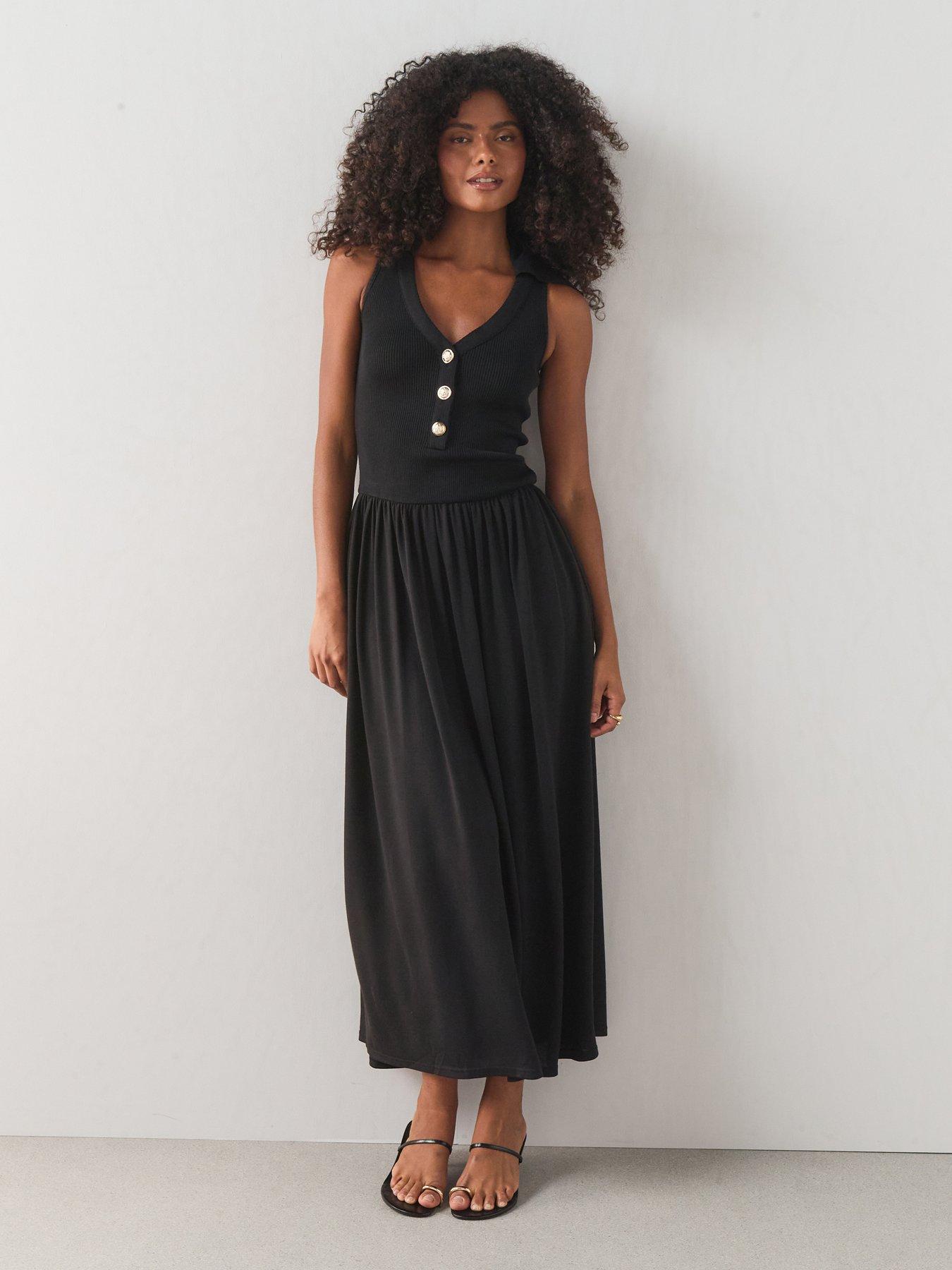 The Very Collection Collar Sleeveless Midi Dress - Black