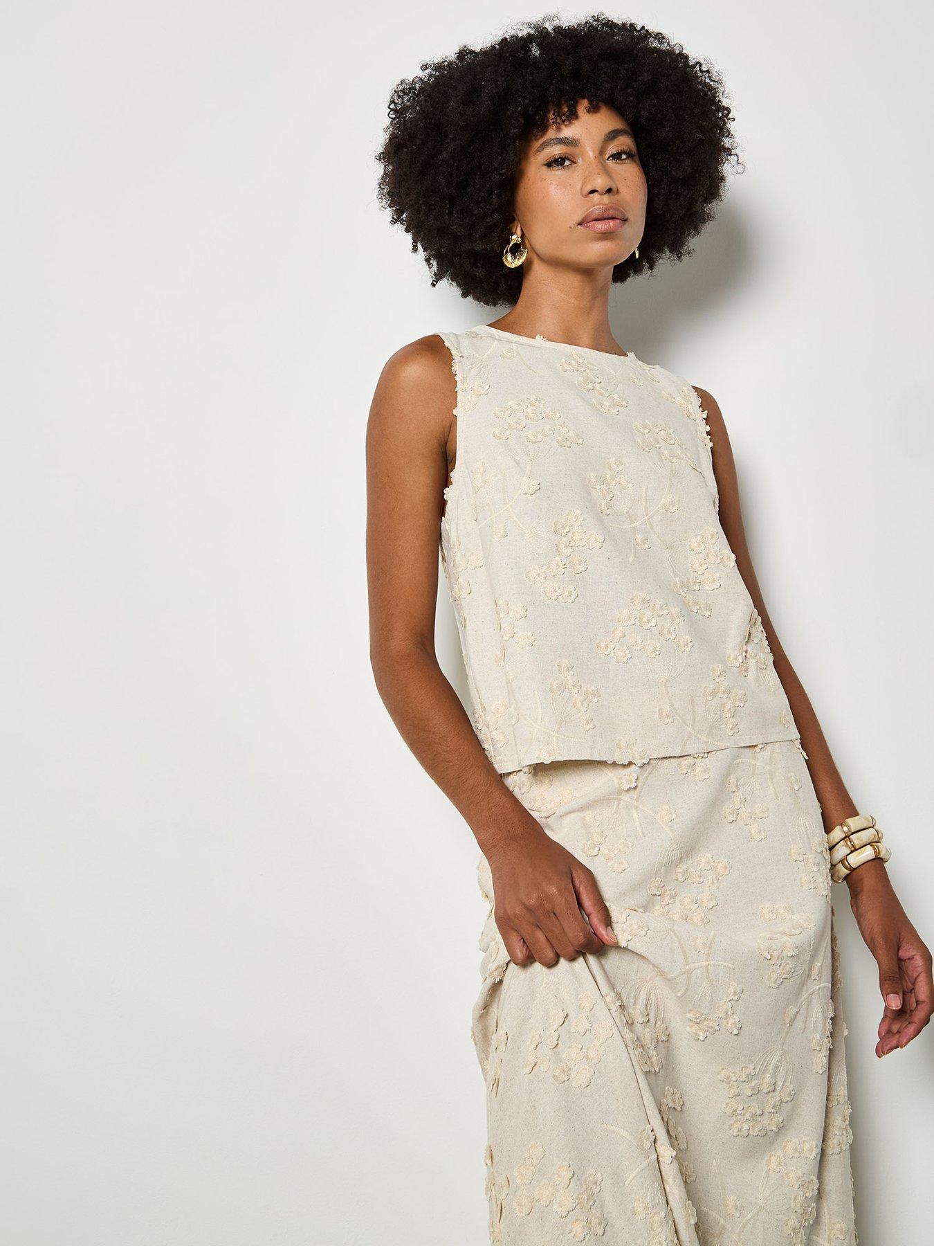 Apricot Dandellion Embroidered Linen Top