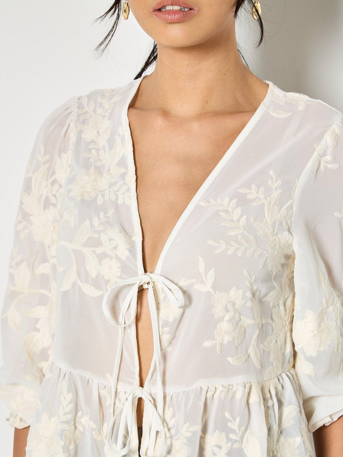 Image 4 of 4 of Apricot Embroidered Chiffon Peplum Top