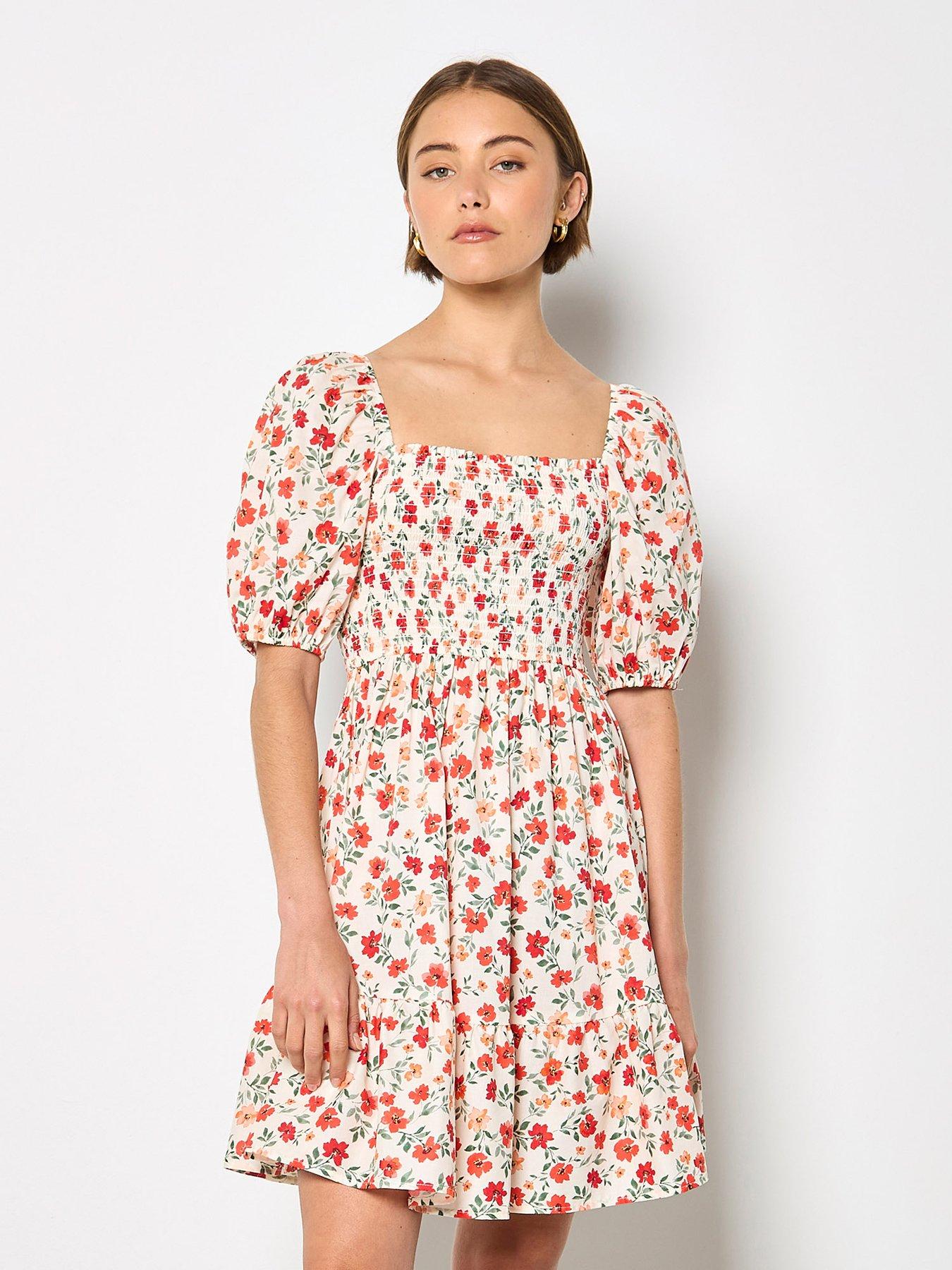 Image 1 of 5 of Apricot Puff Slv Mini Poplin Dress