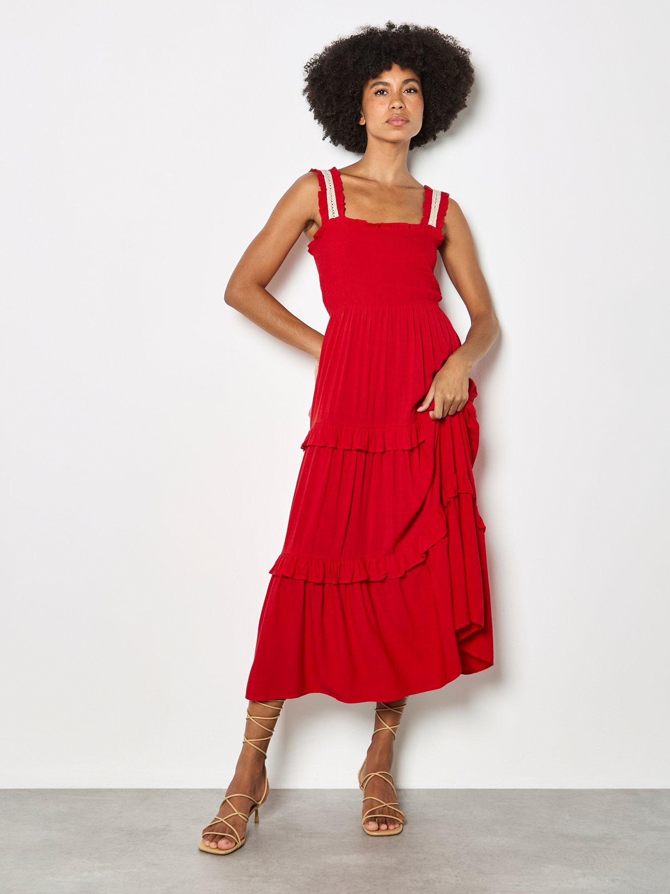 Apricot Smocked Tierred Crochet Dress