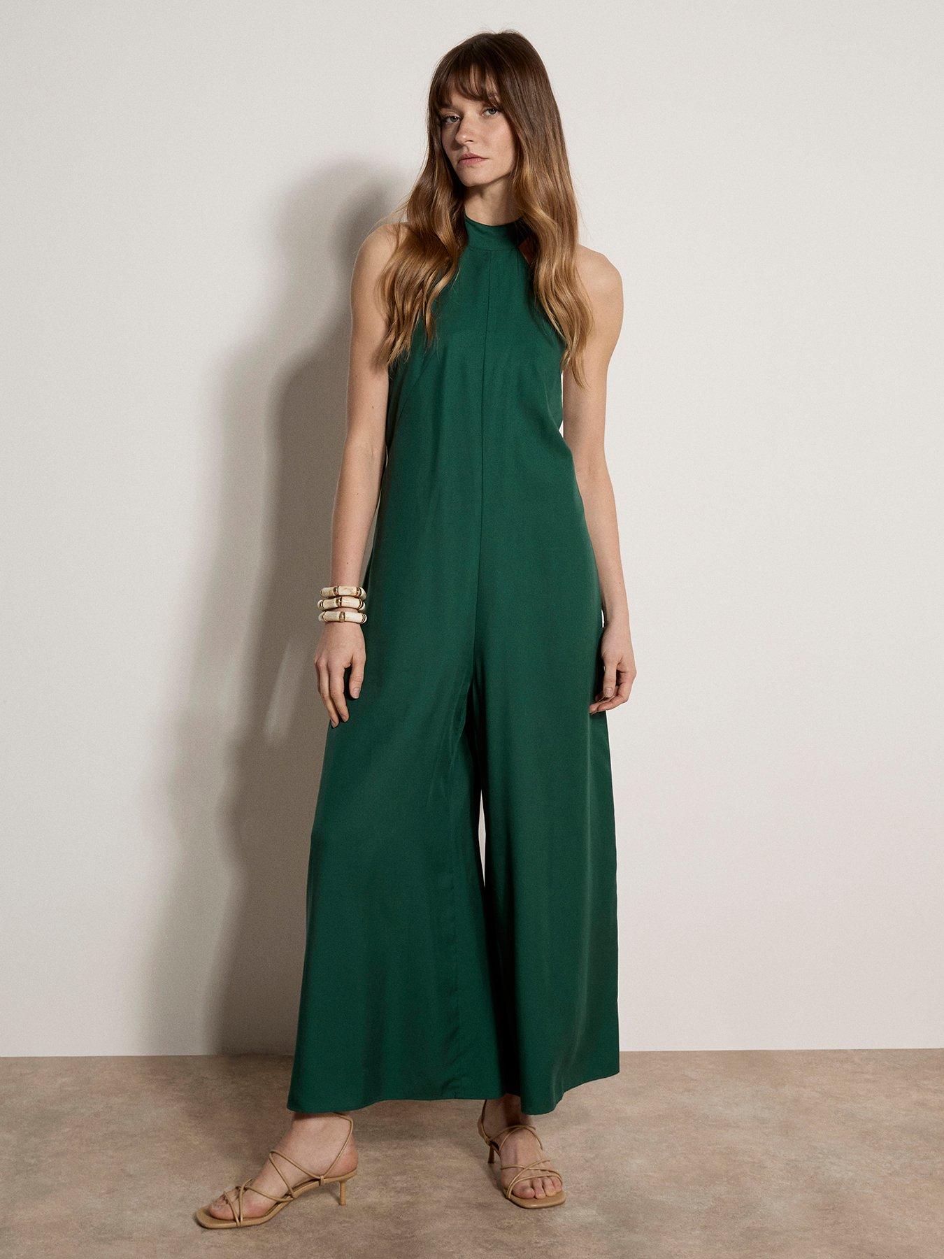 Apricot Linen Mix Halter Neck Jumpsuit
