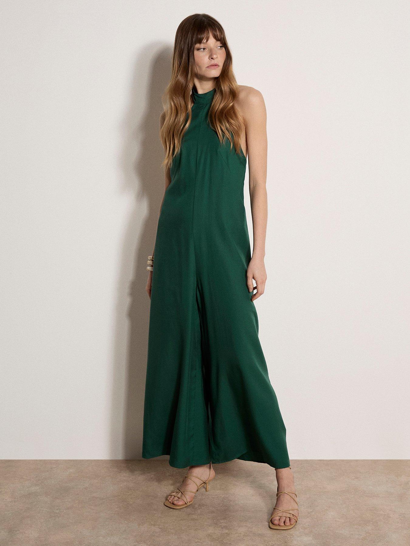  image of apricot-linen-mix-halter-neck-jumpsuit