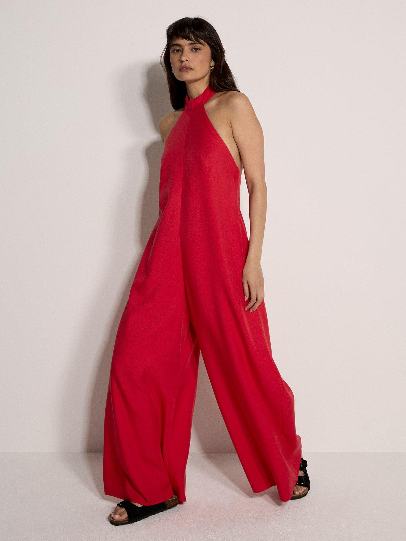 Image 3 of 5 of Apricot Linen Mix Halter Neck Jumpsuit