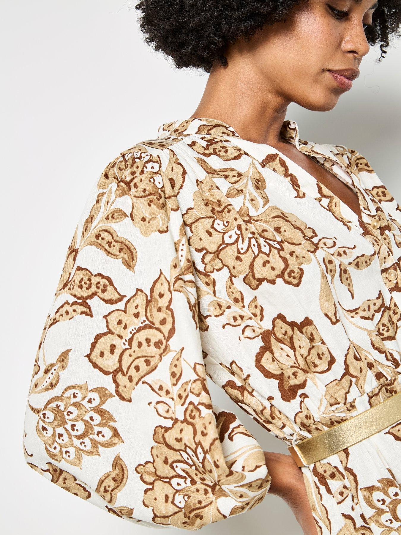 Image 4 of 4 of Apricot Boho Painterly Sarsa Prnt Dress