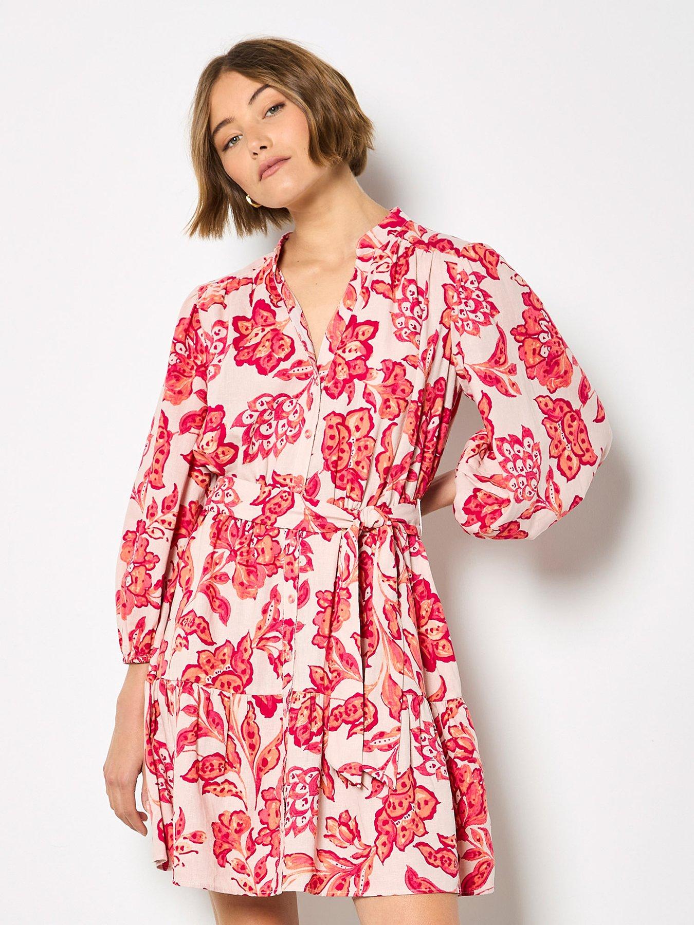 Apricot Boho Painterly Sarsa Prnt Dress