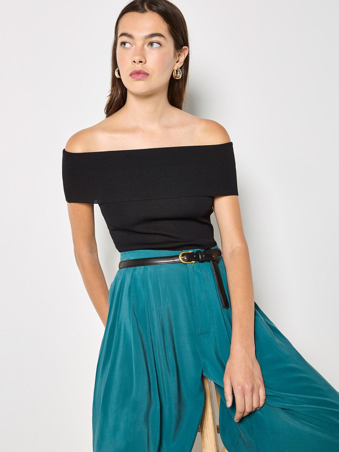front image of apricot-bardot-knit-top