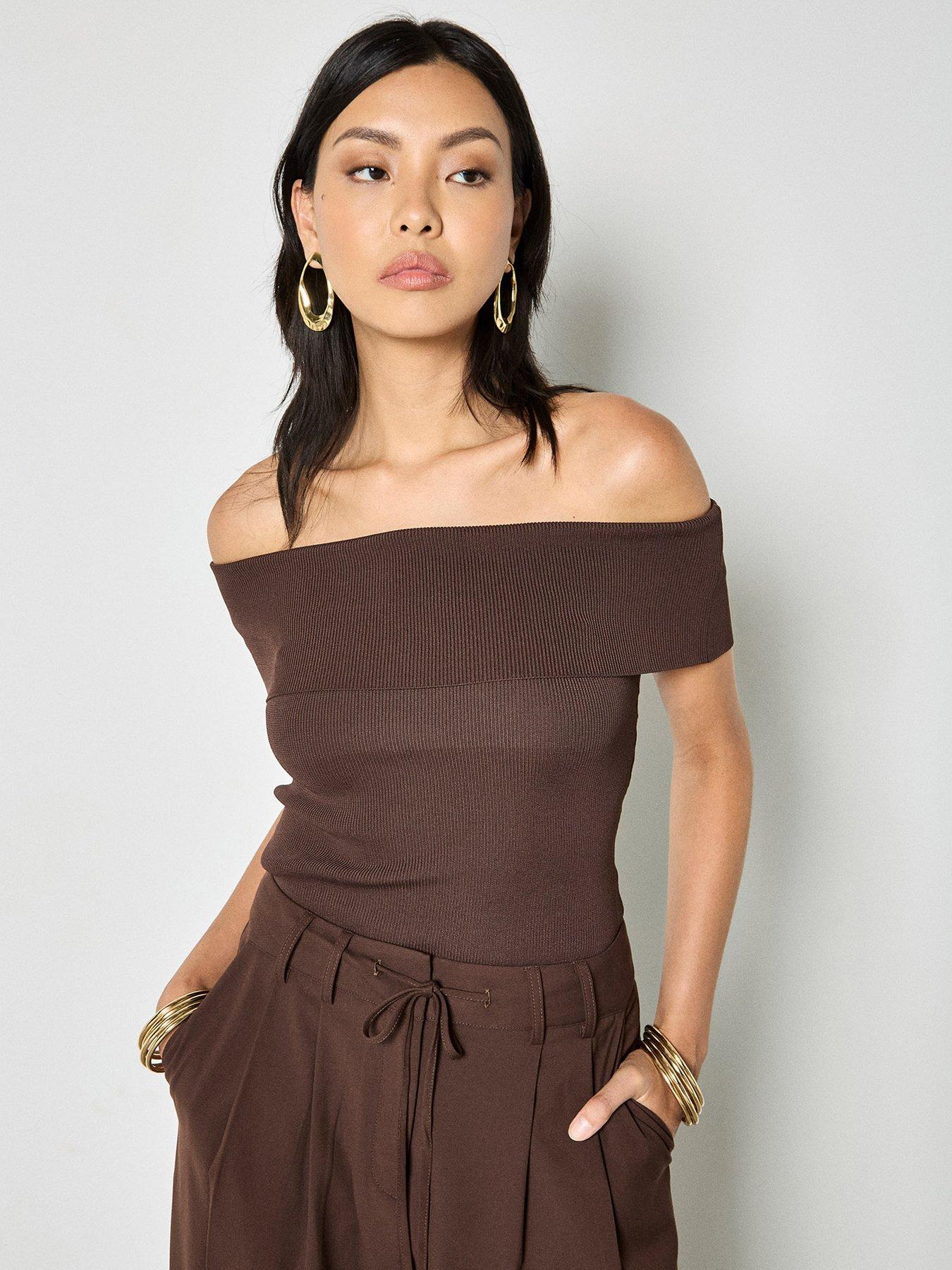  image of apricot-bardot-knit-top