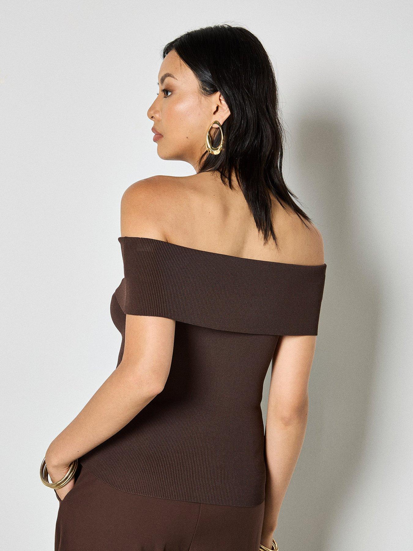  image of apricot-bardot-knit-top