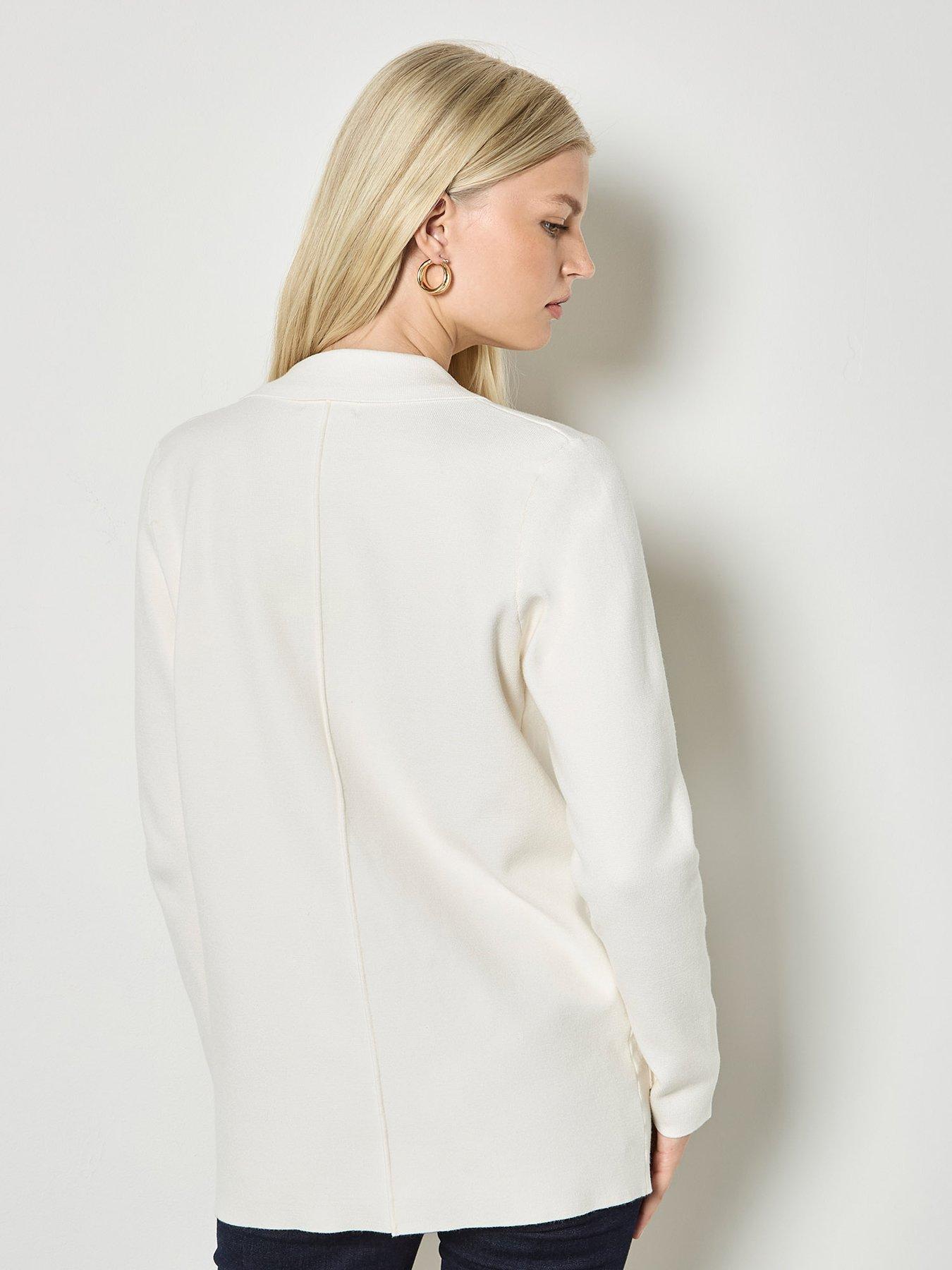  image of apricot-metal-button-knitted-blazer