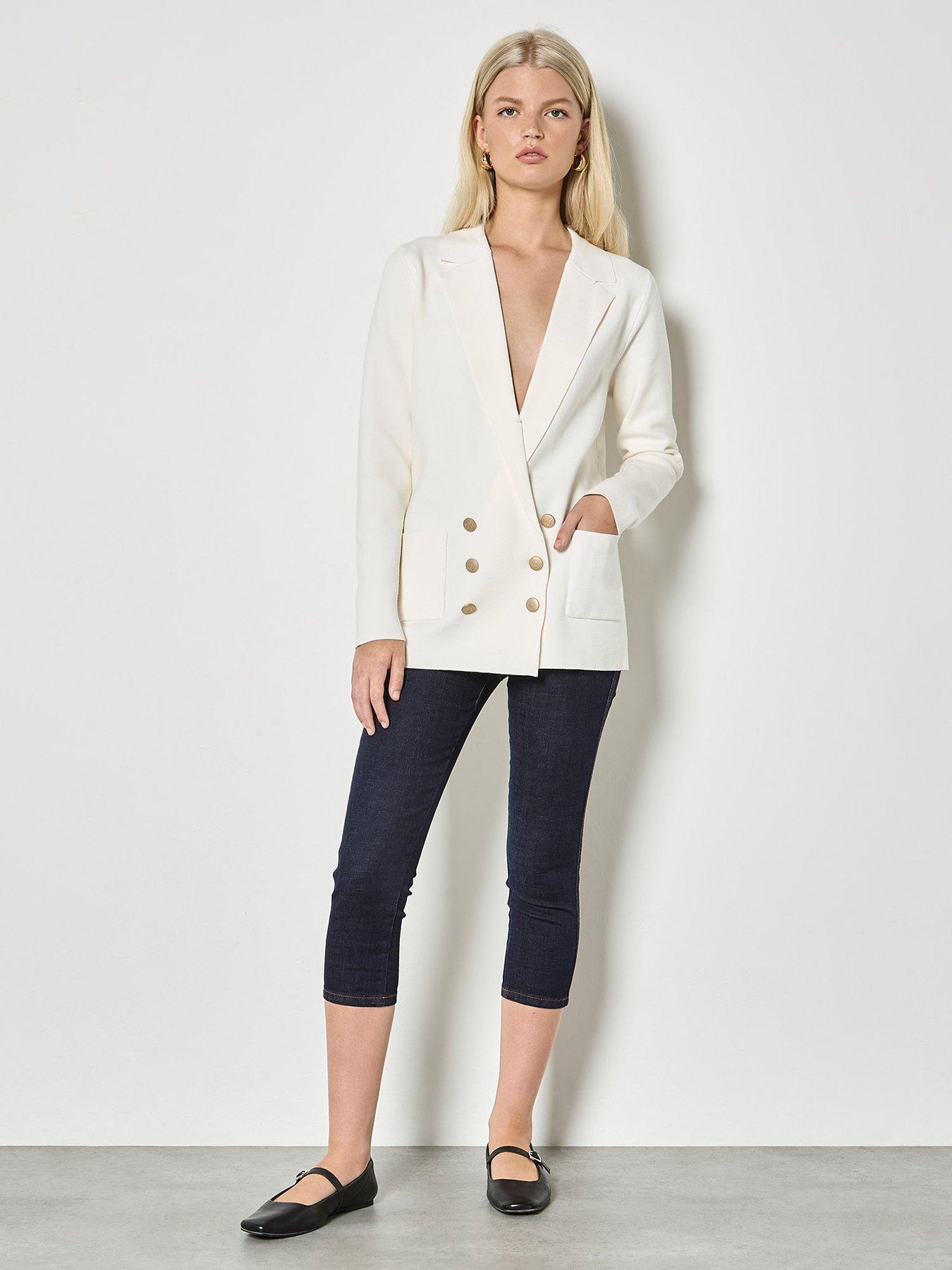  image of apricot-metal-button-knitted-blazer