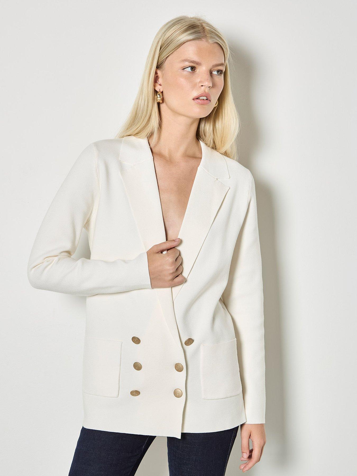  image of apricot-metal-button-knitted-blazer