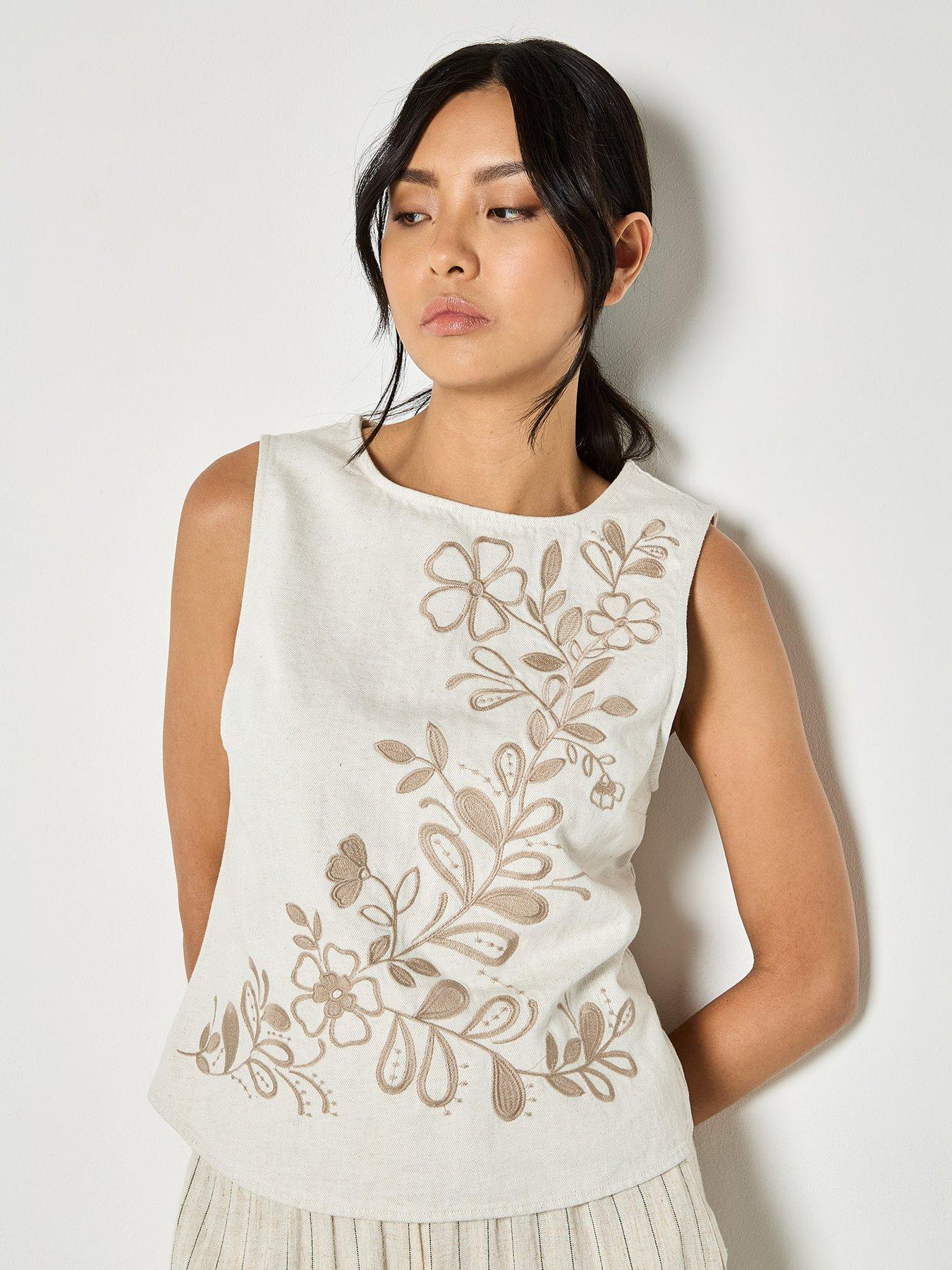Image 1 of 4 of Apricot Embroidered Front Shell Top