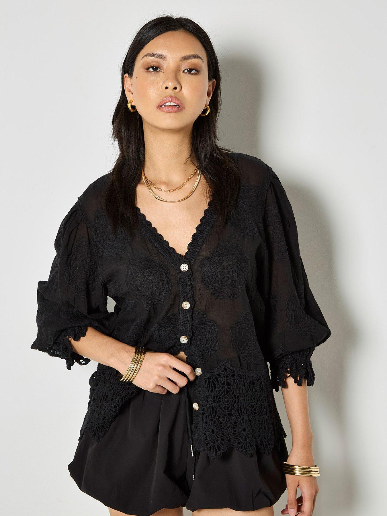 Apricot Embroidered Daisies Lace Hem Top