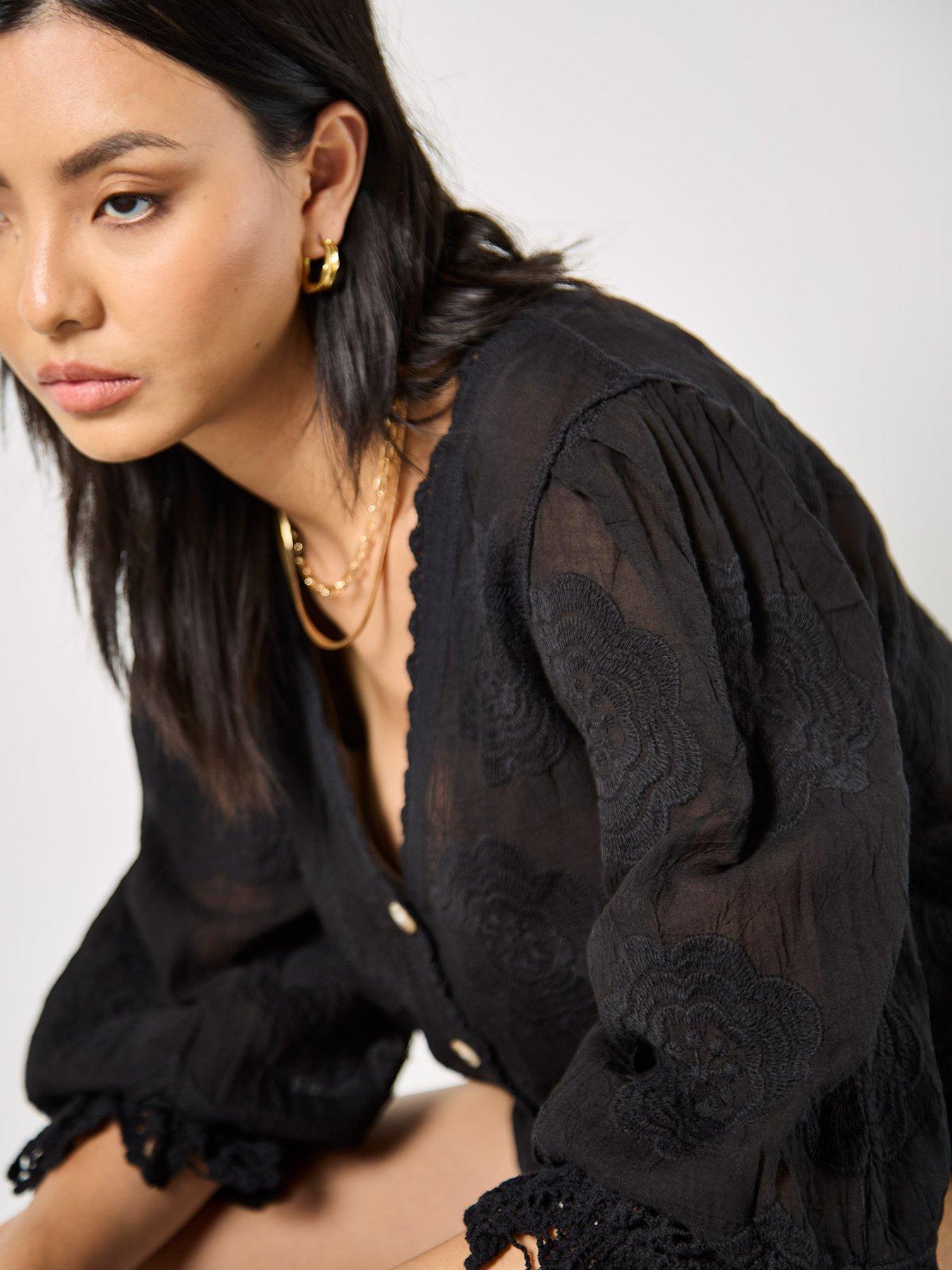 Image 4 of 5 of Apricot Embroidered Daisies Lace Hem Top