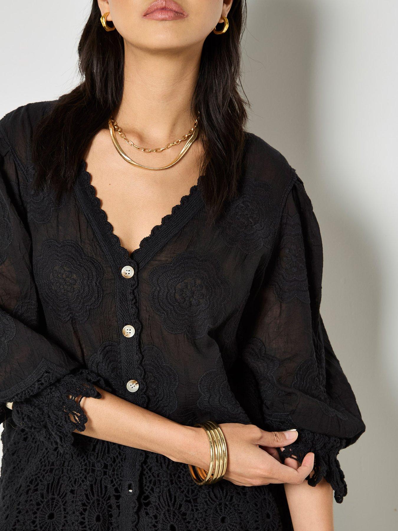 Image 5 of 5 of Apricot Embroidered Daisies Lace Hem Top
