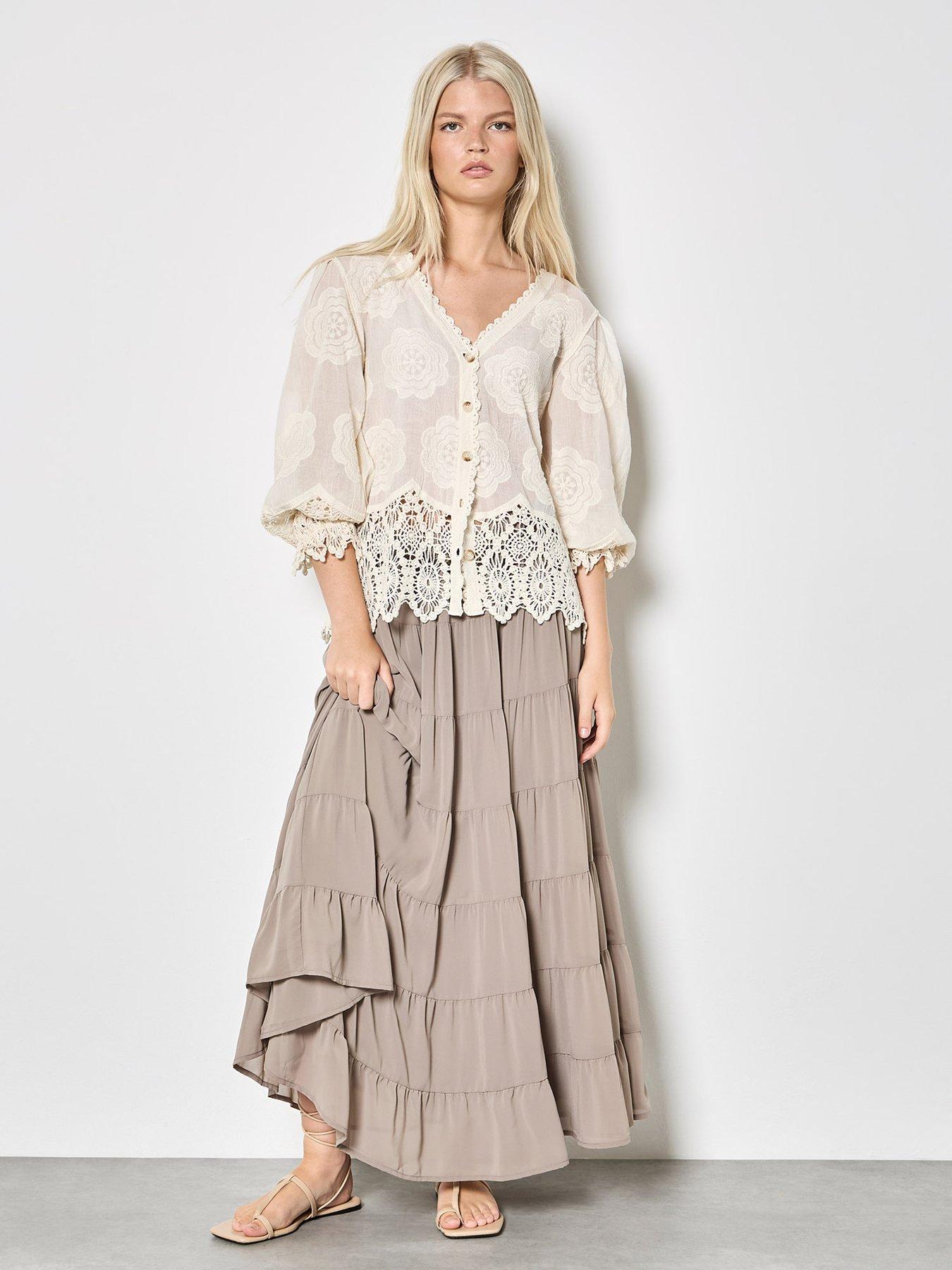Image 3 of 4 of Apricot Embroidered Daisies Lace Hem Top