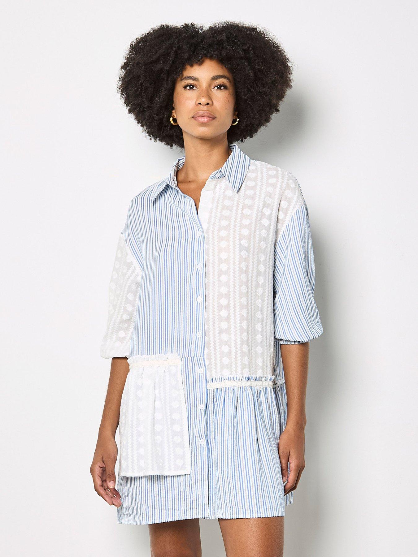 Apricot Embroidered Cotton Stripe Dress
