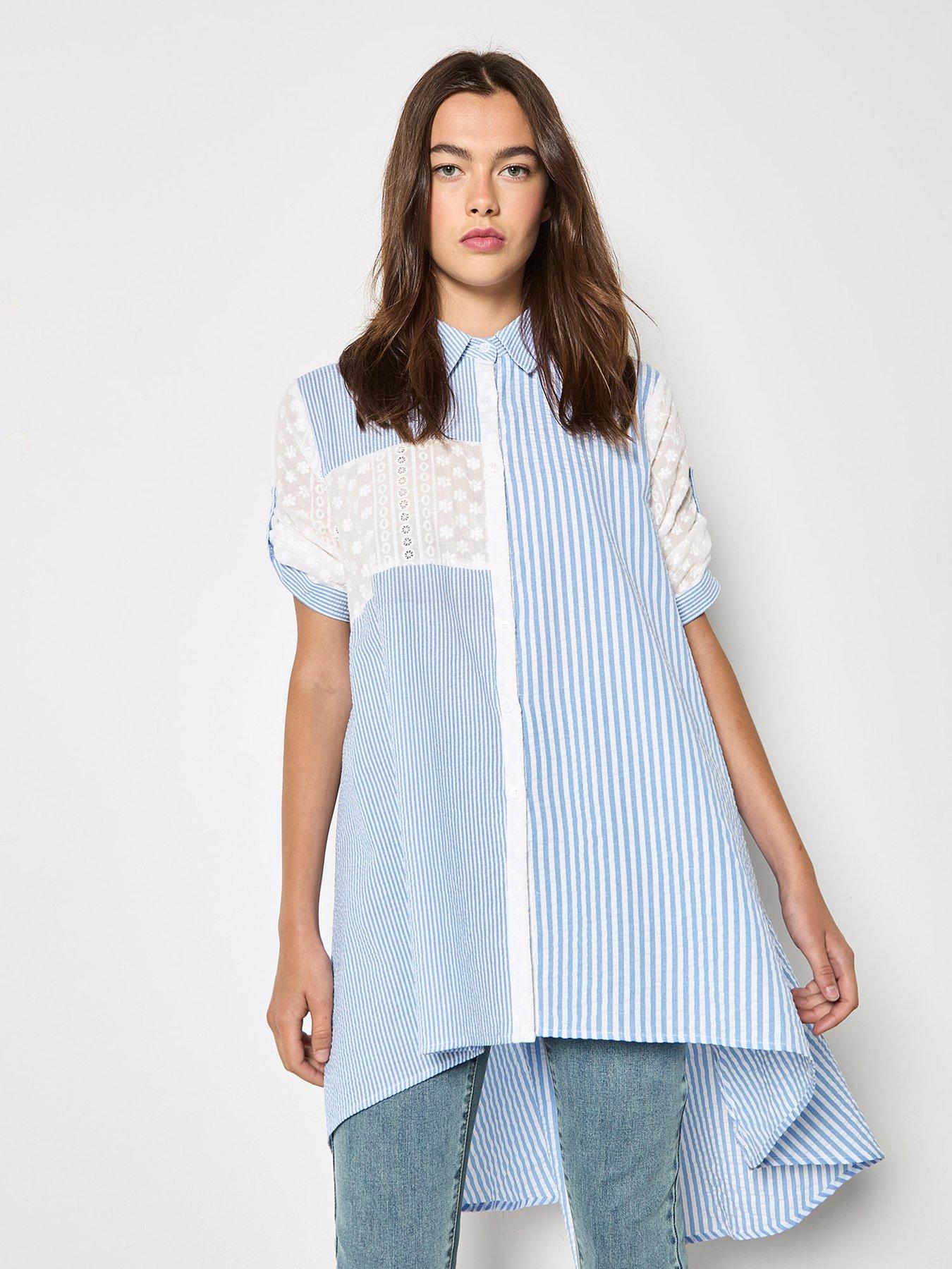 Apricot MixMatch Embr Stripe HiLow Shirt