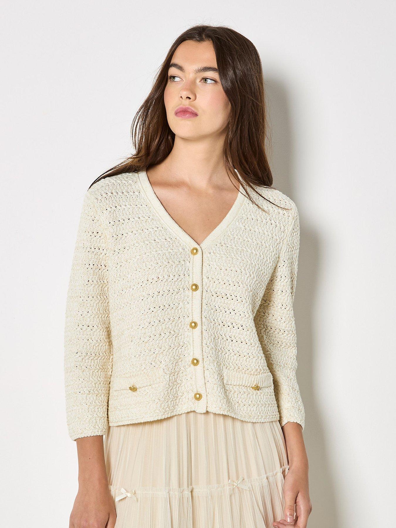  image of apricot-metal-button-sparkle-cardigan