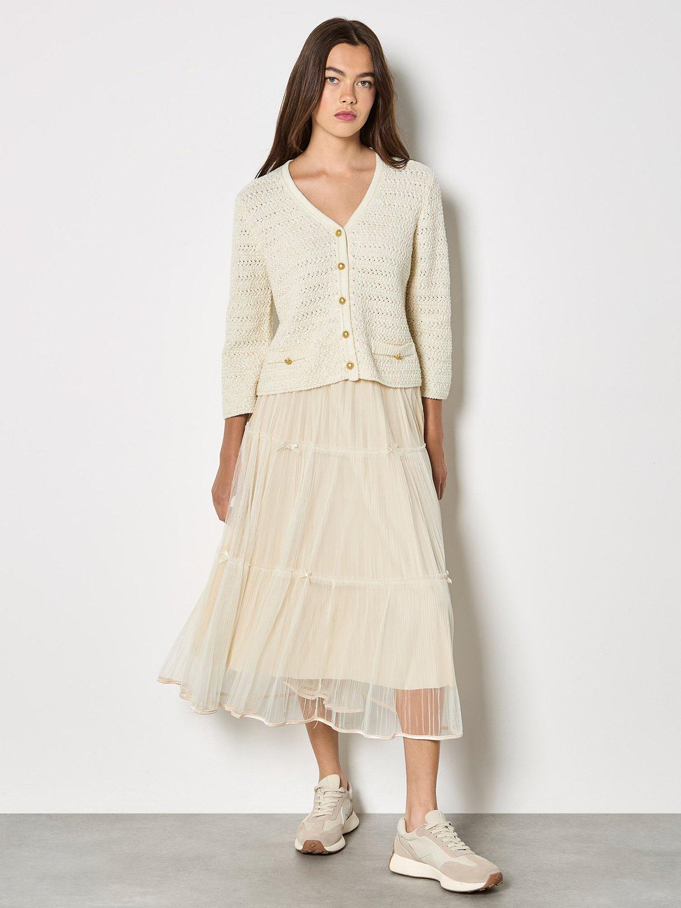  image of apricot-metal-button-sparkle-cardigan