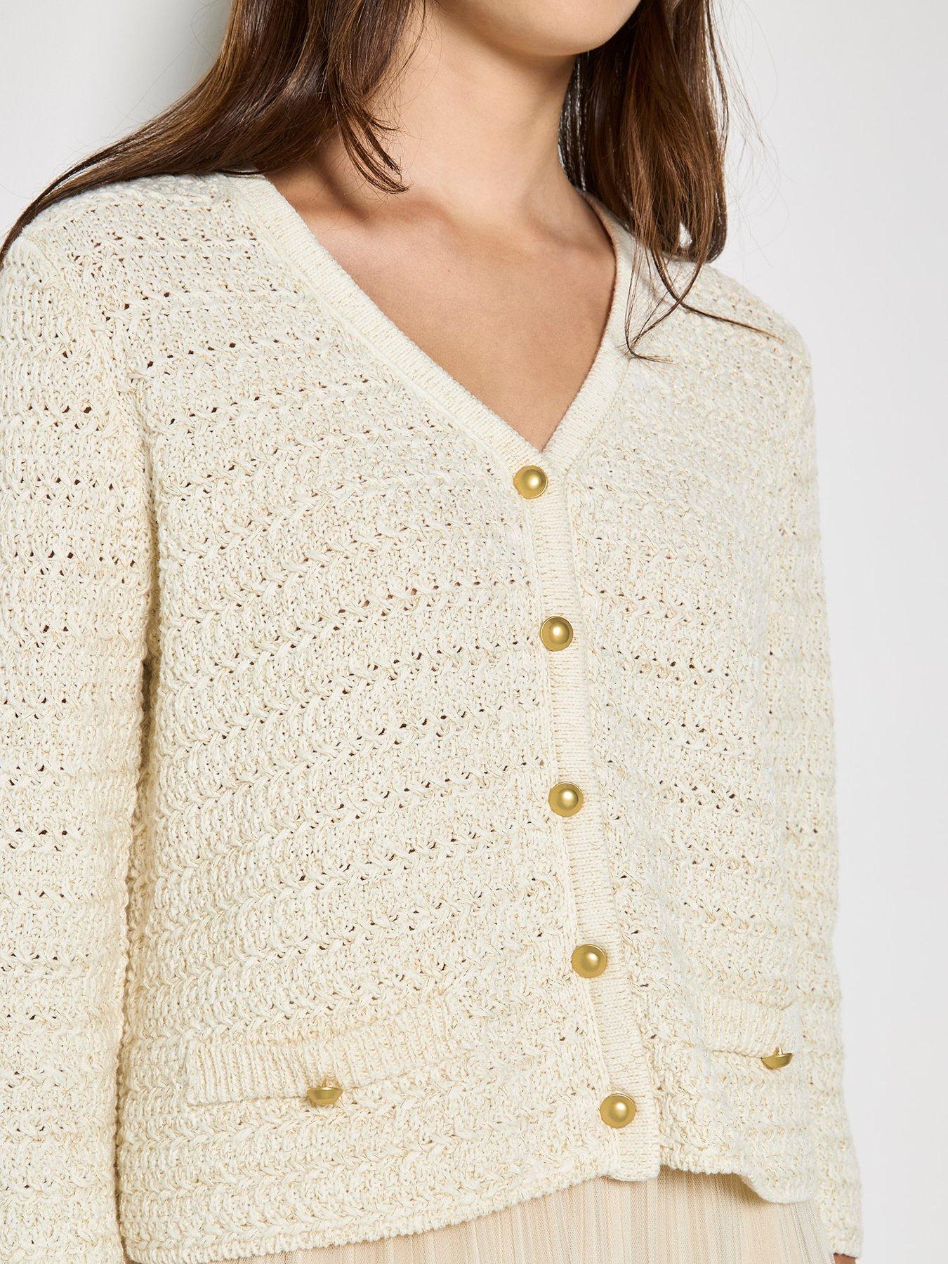  image of apricot-metal-button-sparkle-cardigan