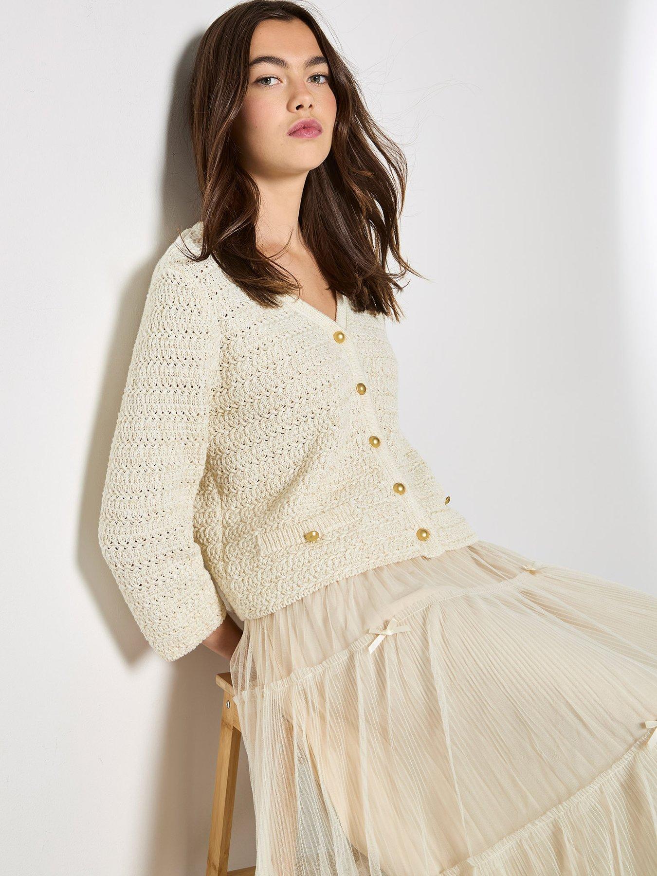  image of apricot-metal-button-sparkle-cardigan