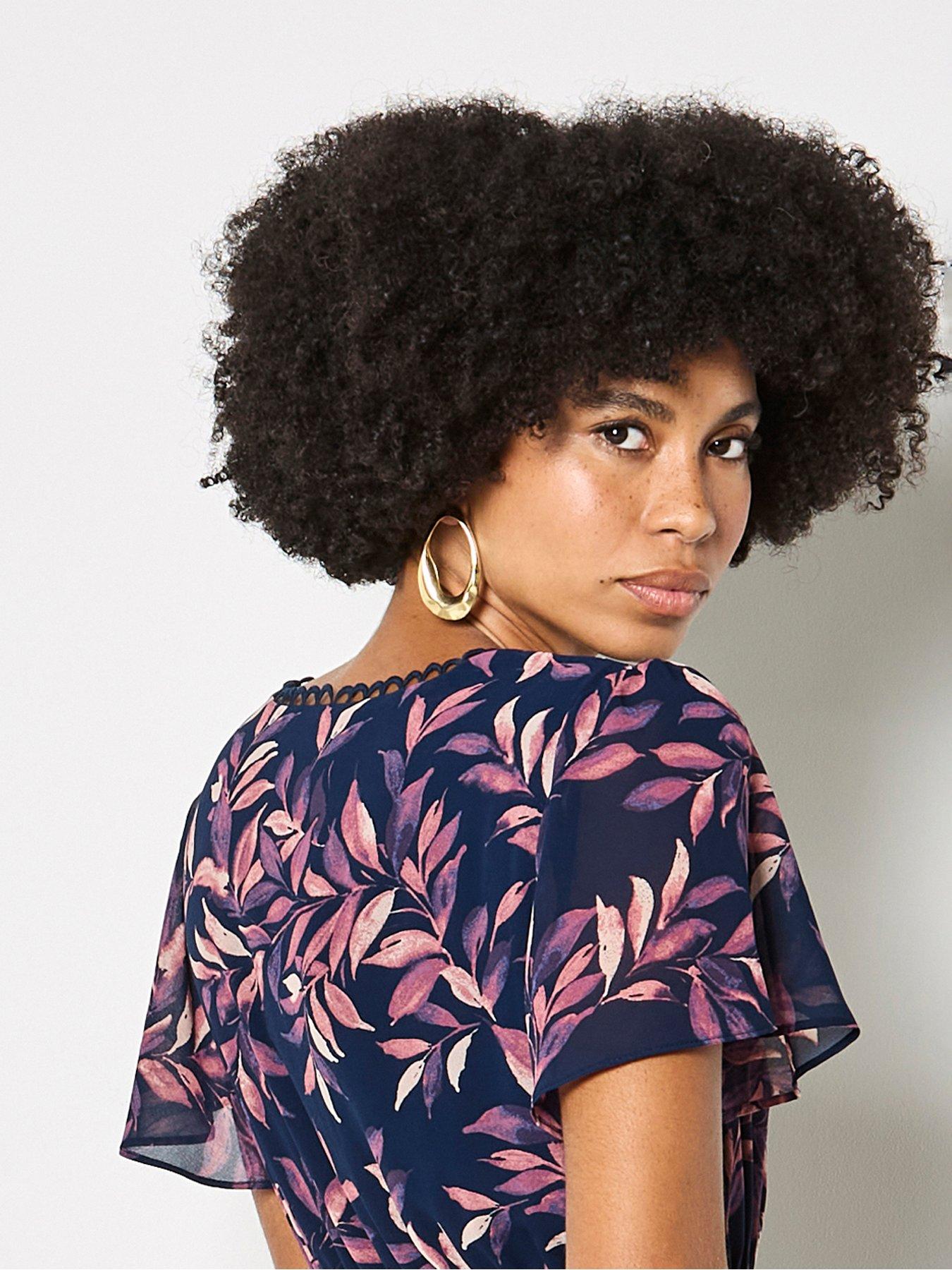 Image 2 of 5 of Apricot Tiered Leaf Print Dress