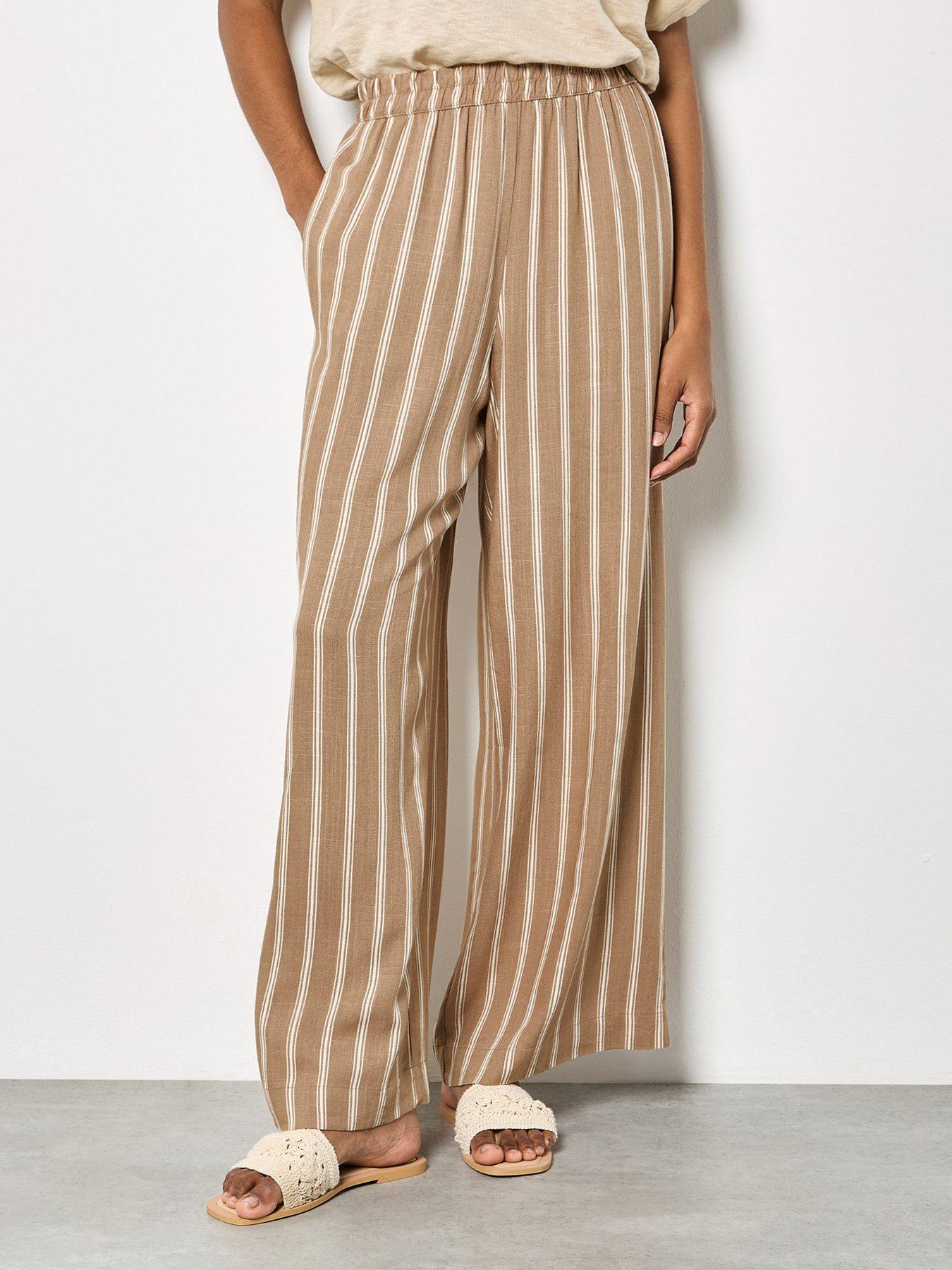Image 1 of 5 of Apricot Stripe Linen Mix Trousers