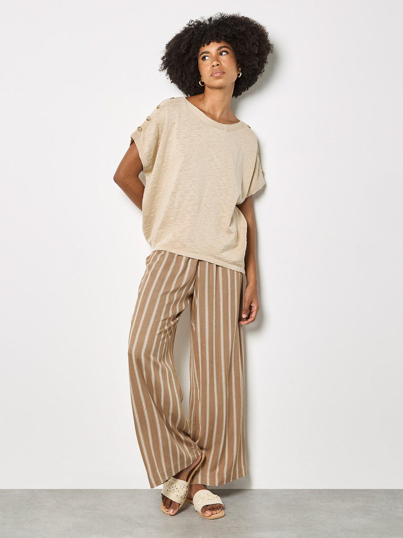 Image 3 of 5 of Apricot Stripe Linen Mix Trousers