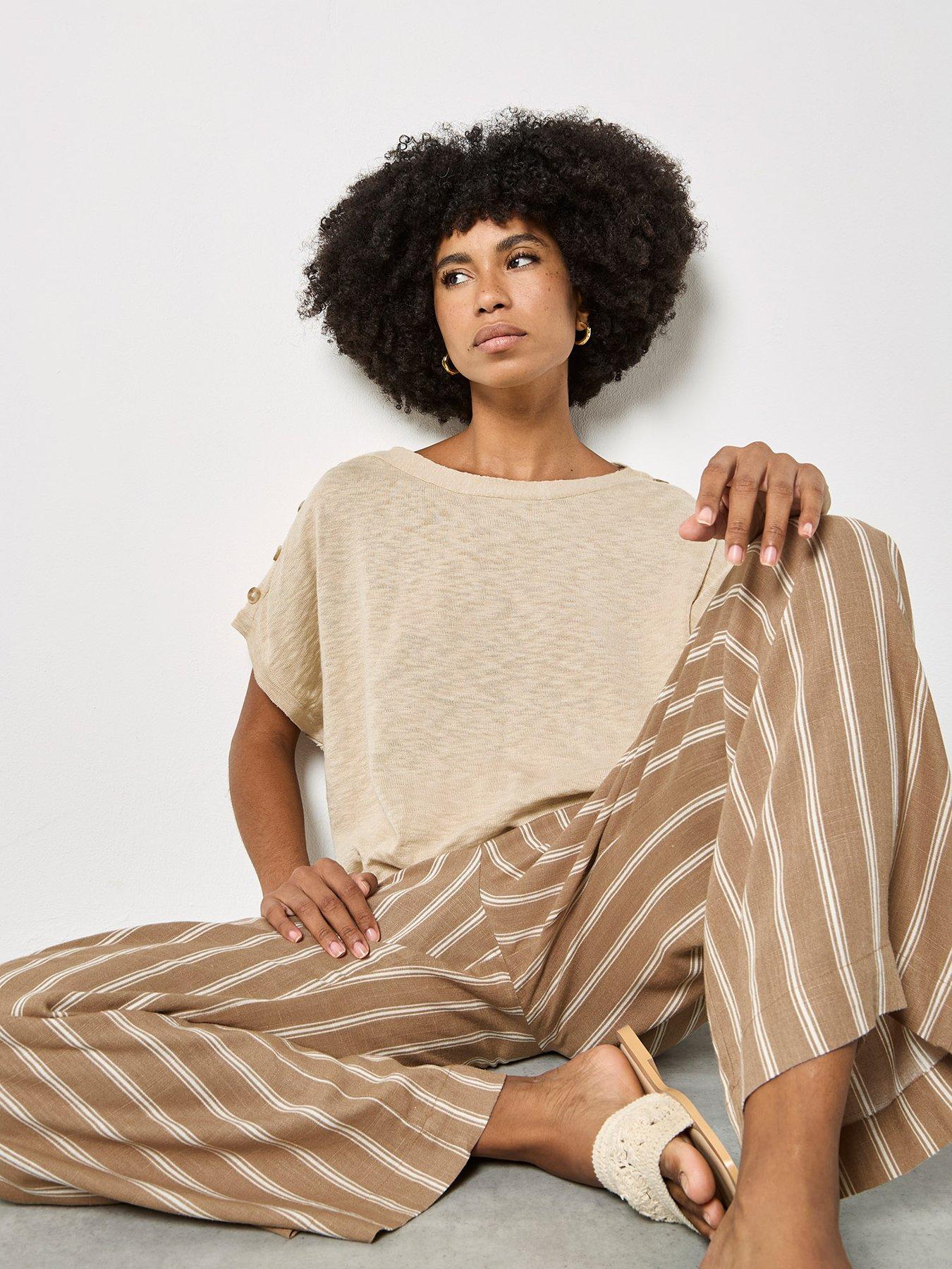 Image 4 of 5 of Apricot Stripe Linen Mix Trousers