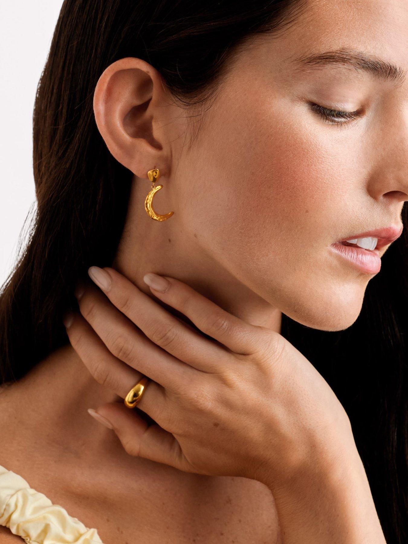 Katie Loxton SOLESI MOON EARRINGS , Gold Coated , 2.7cm x 1.5cm x 0.2cm
