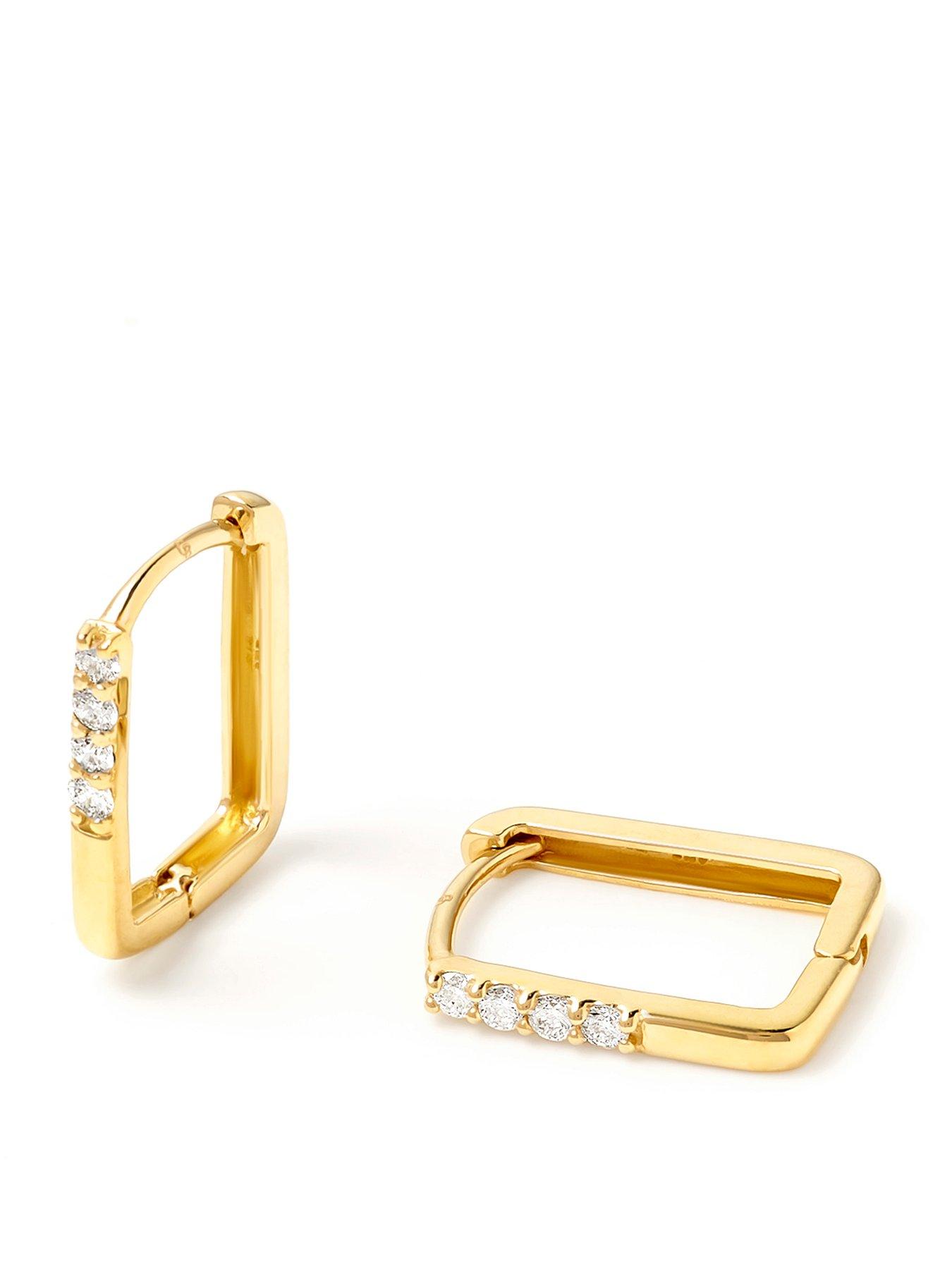 Created Brilliance Kara 9ct Yellow Gold 0.10ct tw. Lab-Grown Diamond Rectangular Huggie Hoop Earrings
