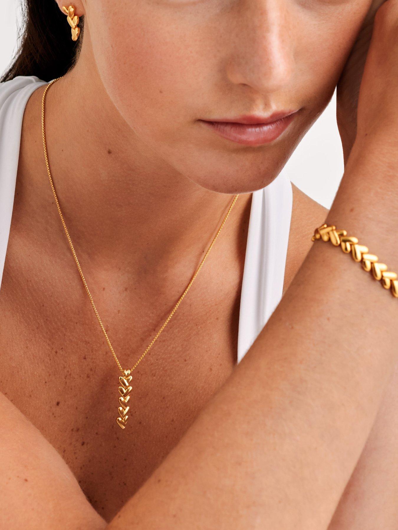 Image 1 of 5 of Katie Loxton Heart Link Necklace, Gold coated,  45cm + 5cm extender - Waterproof