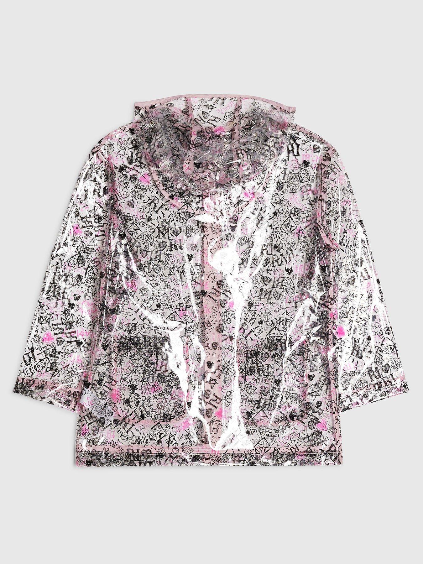 Image 2 of 4 of River Island Older Girls Graffiti Print Raincoat - Black