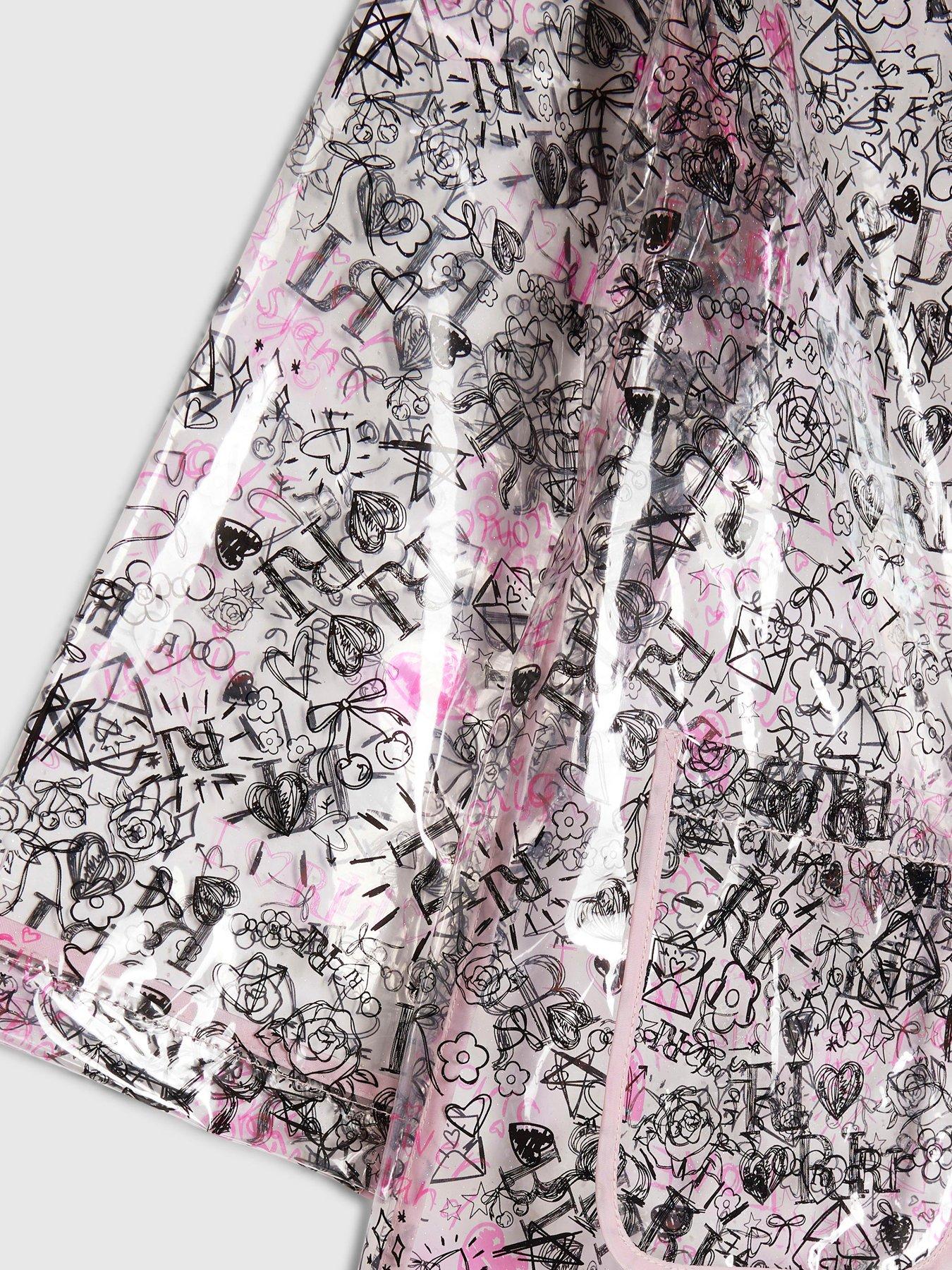 Image 3 of 4 of River Island Older Girls Graffiti Print Raincoat - Black