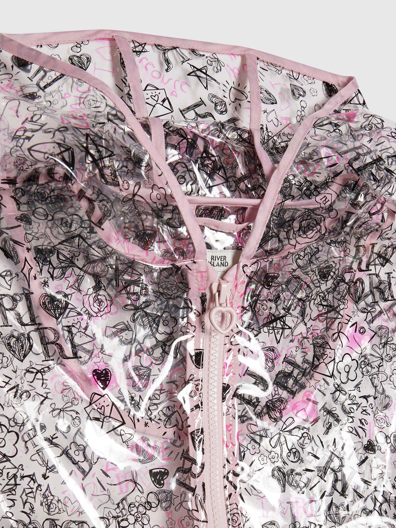 Image 4 of 4 of River Island Older Girls Graffiti Print Raincoat - Black
