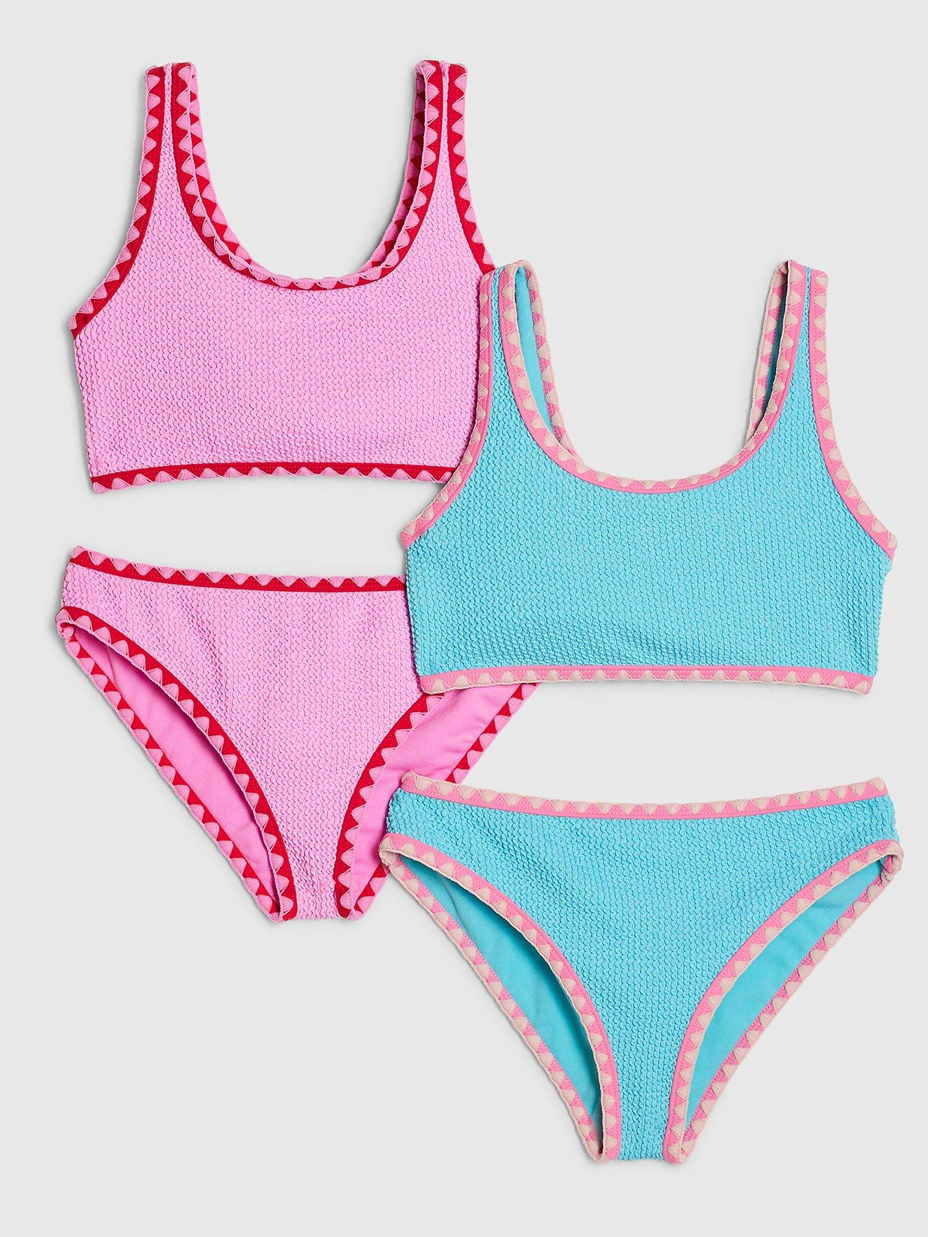 River Island Older Girls Textured 2 Pack Bikini - Pink
