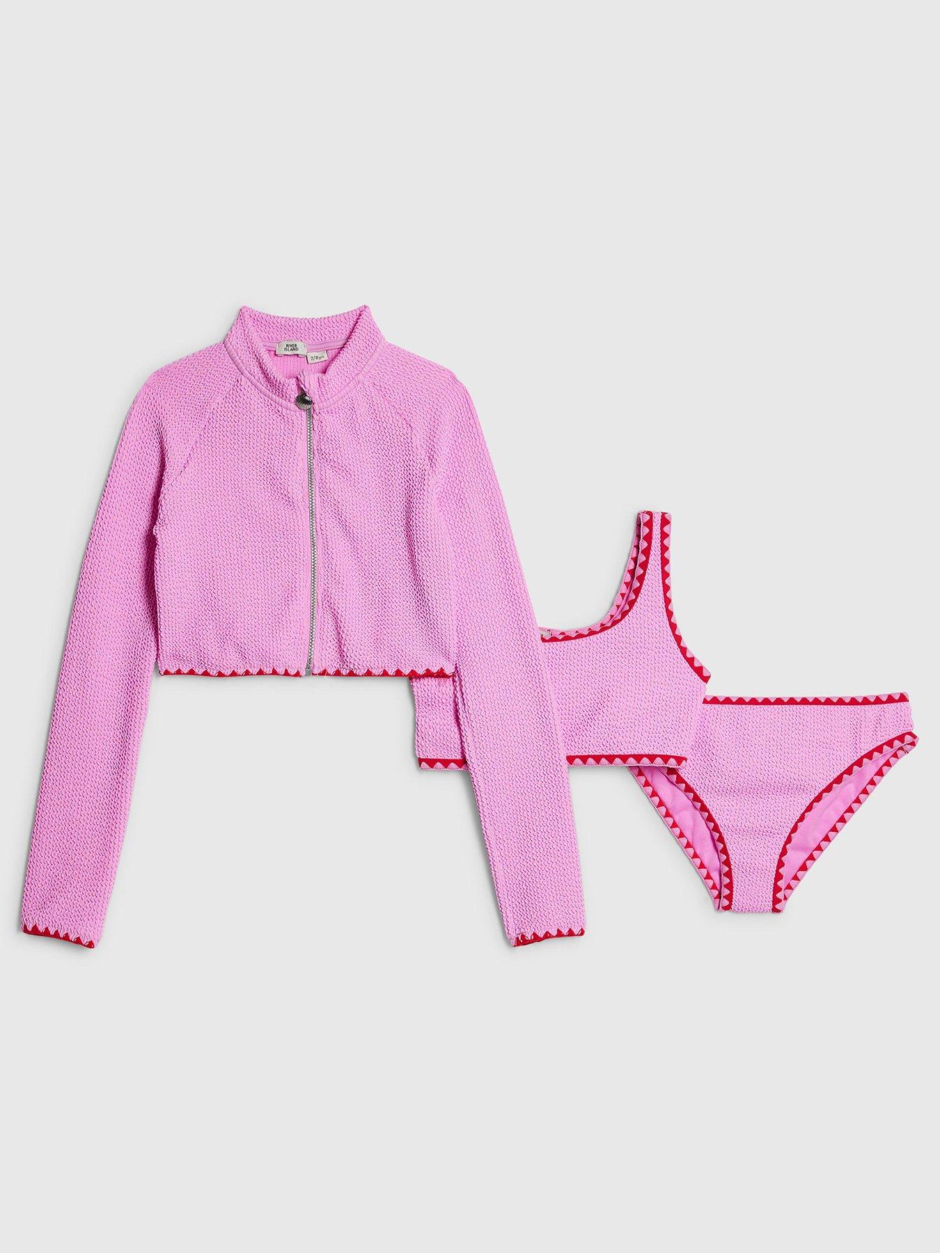 River Island Older Girls Textured Jacket And Bikini Set - Pink