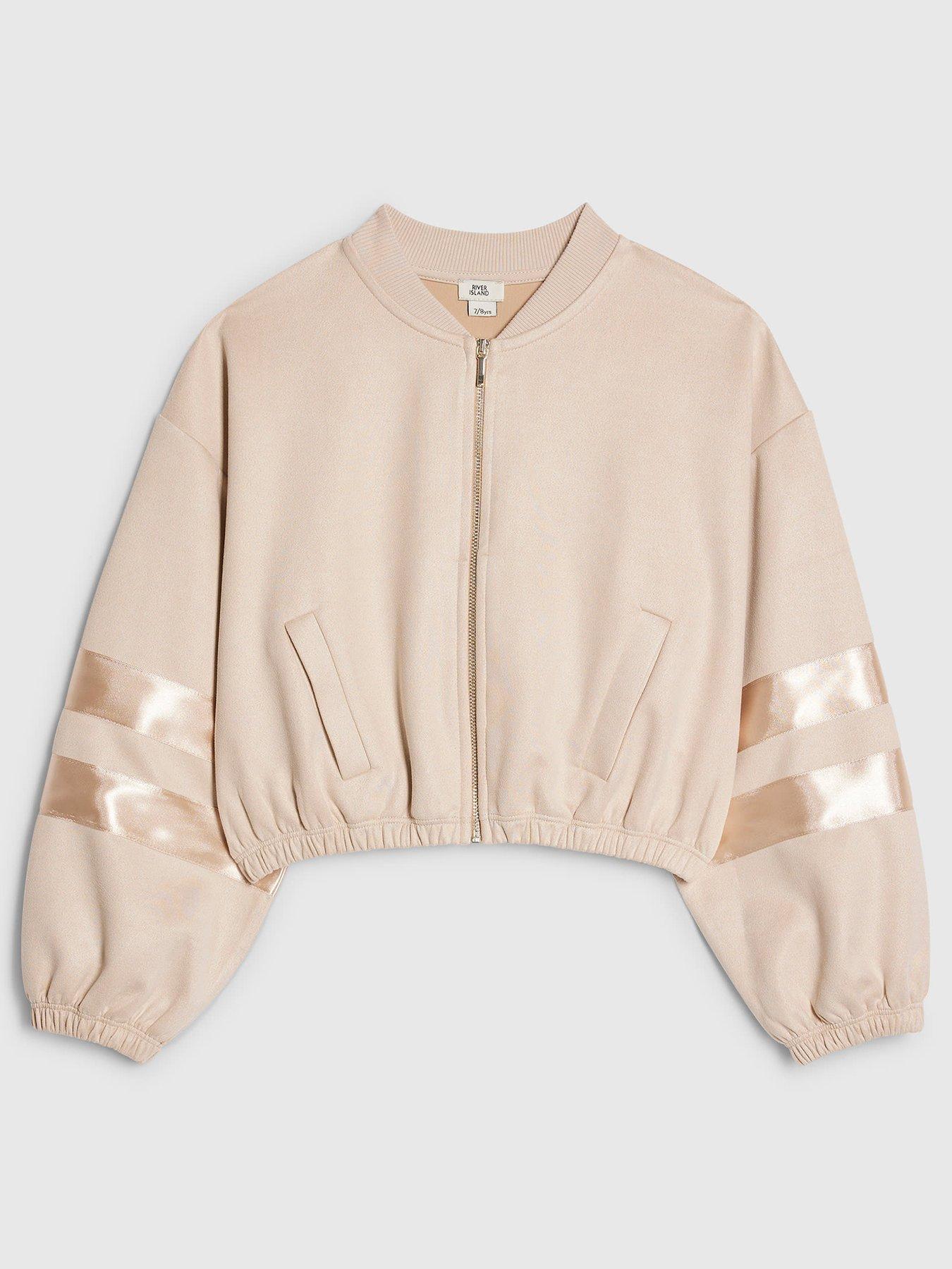 River Island Older Girls Suede Embellished 97 Bomber Jacket - Beige