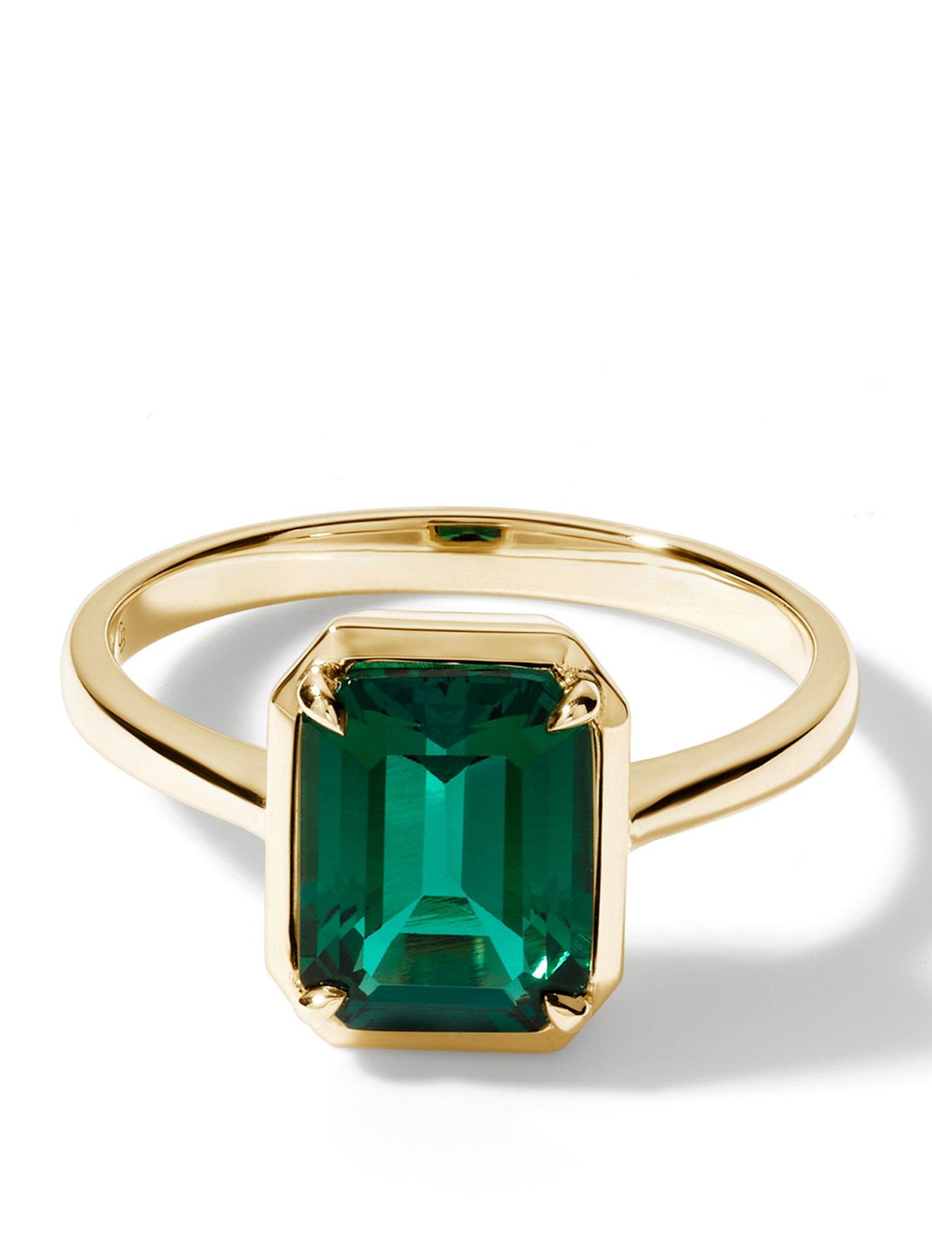 Created Brilliance Jane 9ct Yellow Gold Created Emerald Solitaire Ring