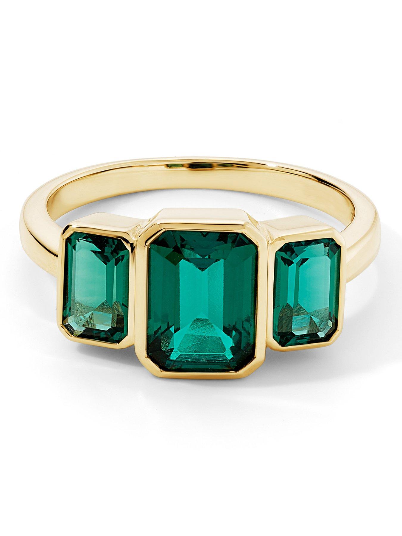 image of created-brilliance-cleo-9ct-yellow-gold-created-emerald-trilogy-ring