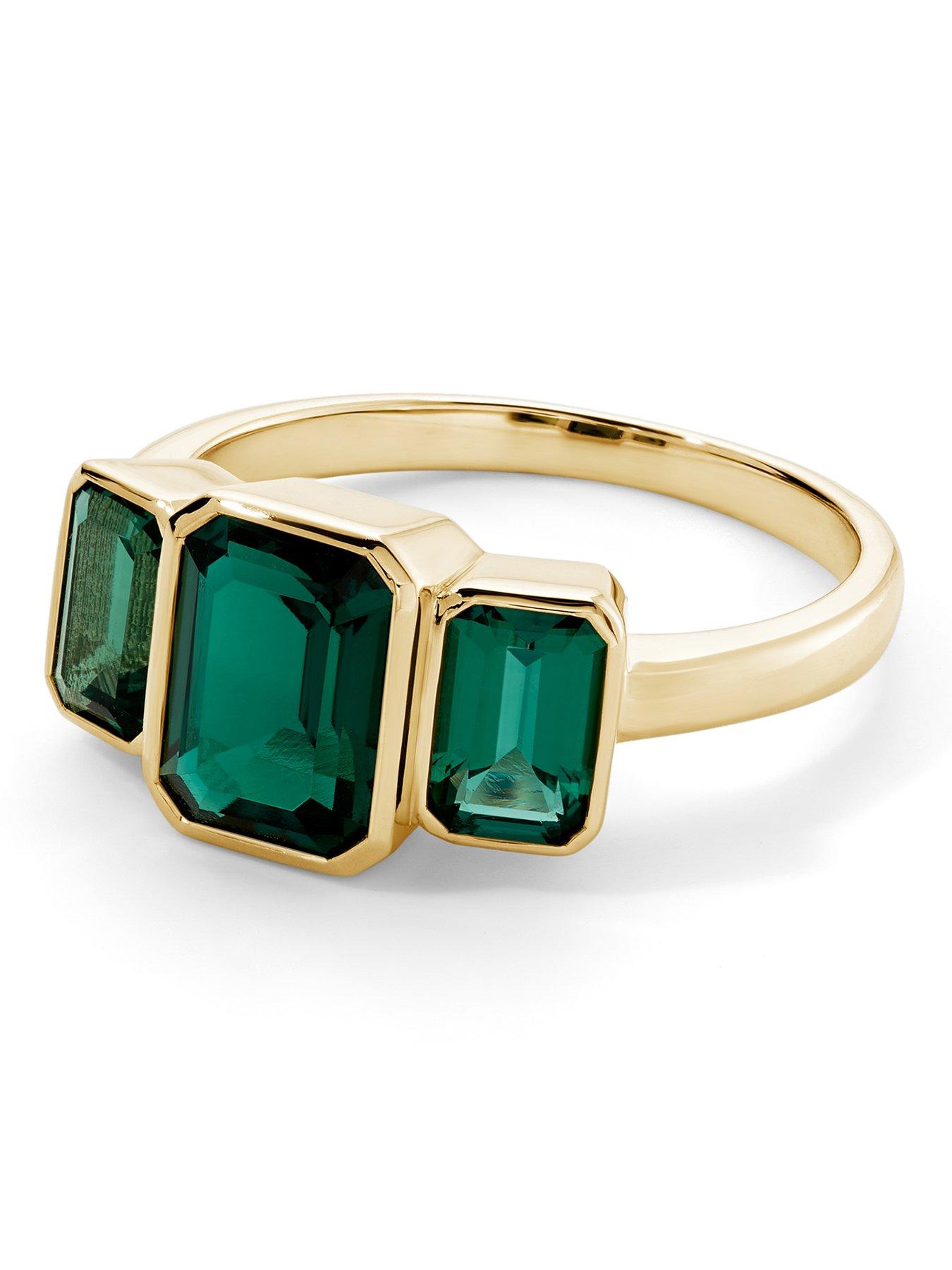  image of created-brilliance-cleo-9ct-yellow-gold-created-emerald-trilogy-ring