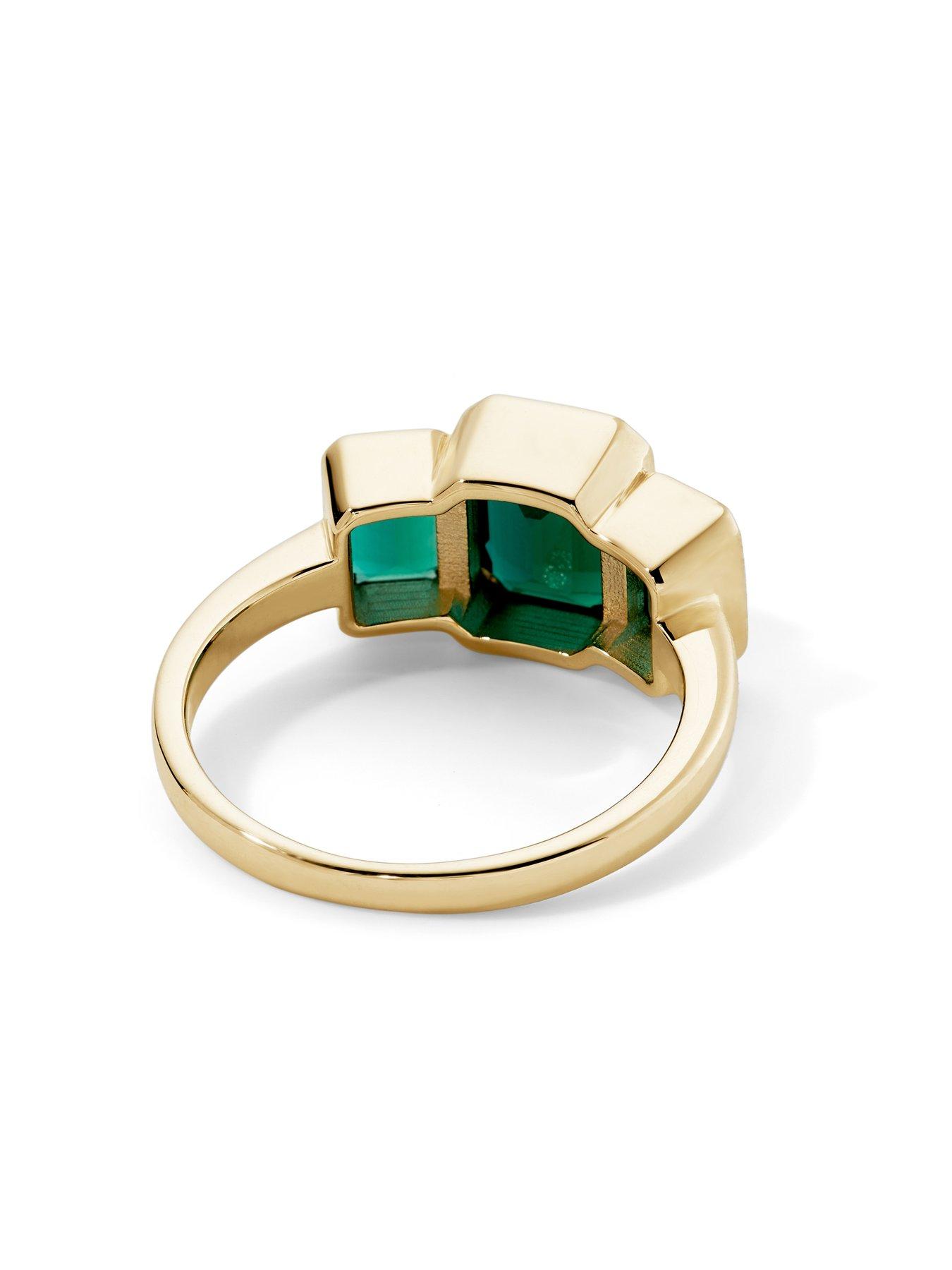  image of created-brilliance-cleo-9ct-yellow-gold-created-emerald-trilogy-ring