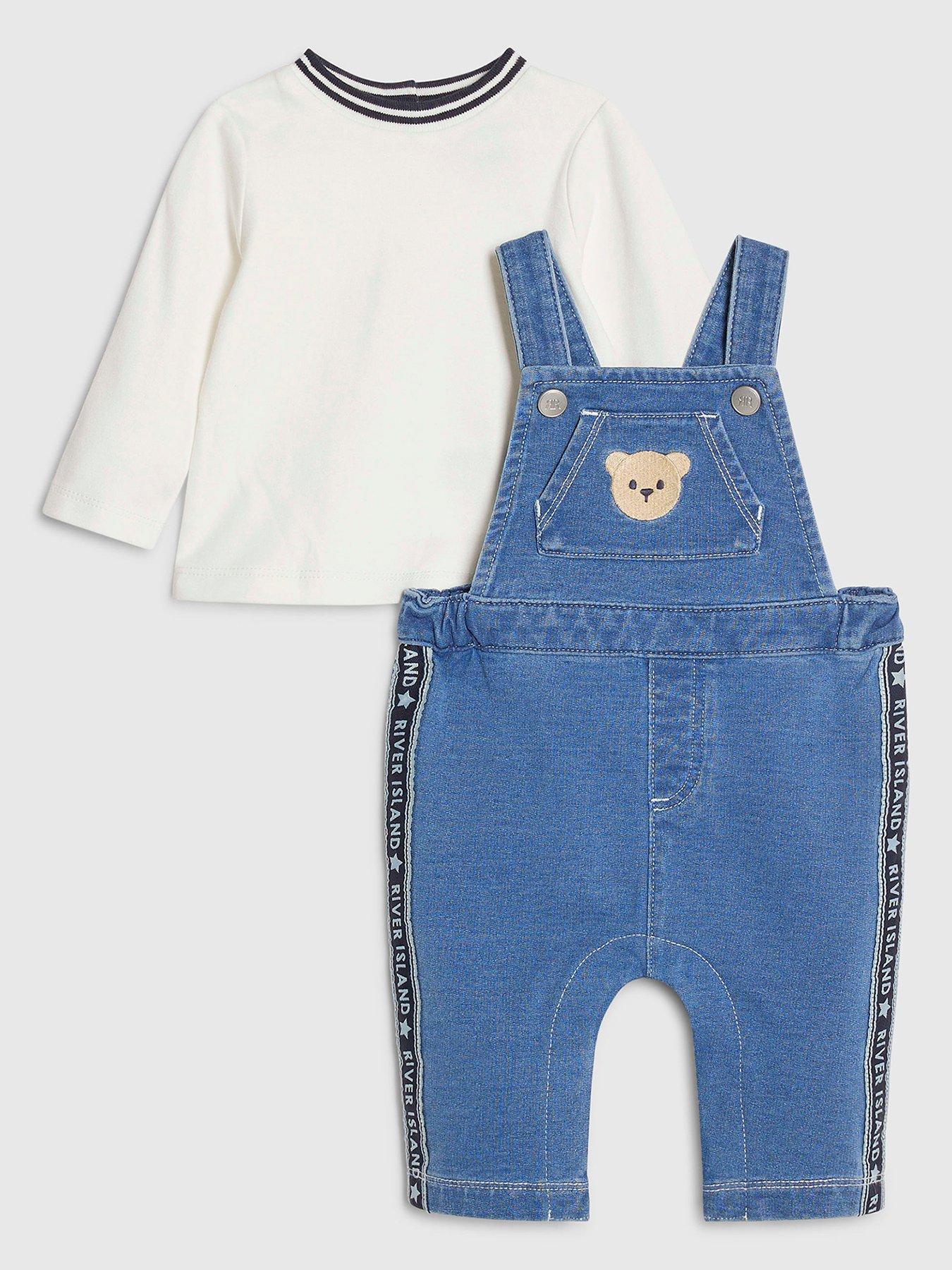 River Island Baby Boys Bear Dungarees - Blue