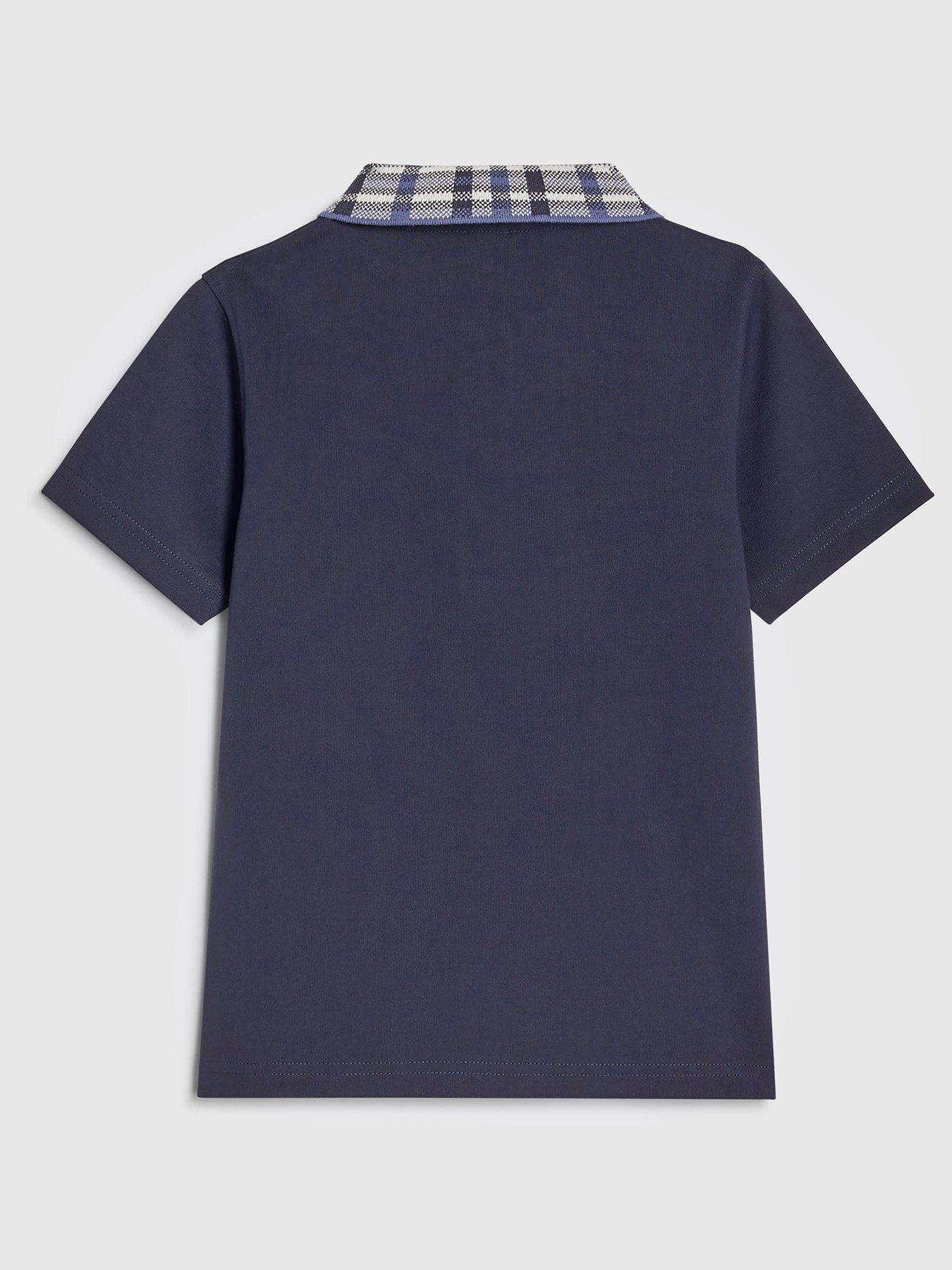 Image 2 of 4 of River Island Older Boys Check Collar Polo Shirt - Navy