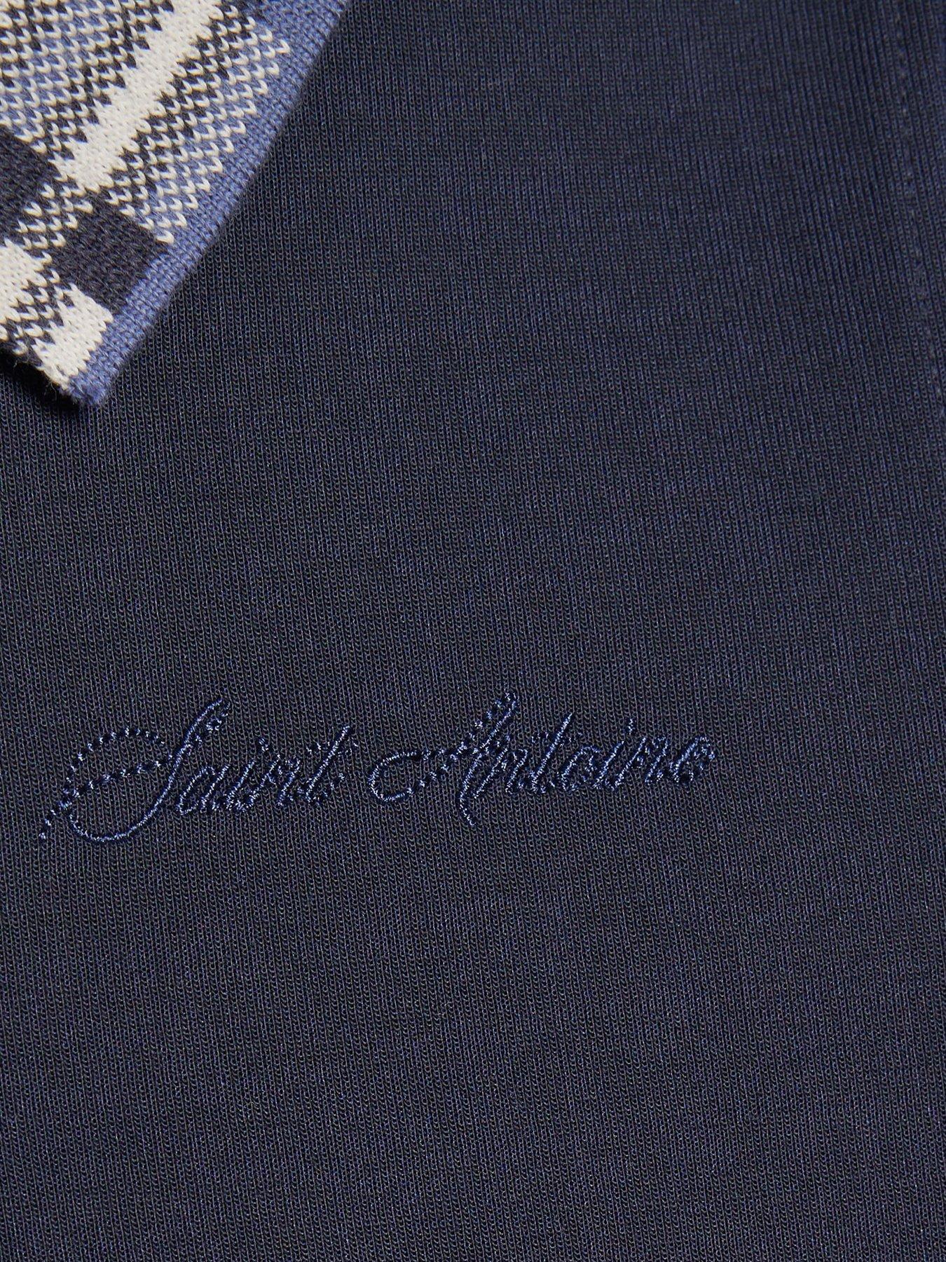 Image 3 of 4 of River Island Older Boys Check Collar Polo Shirt - Navy